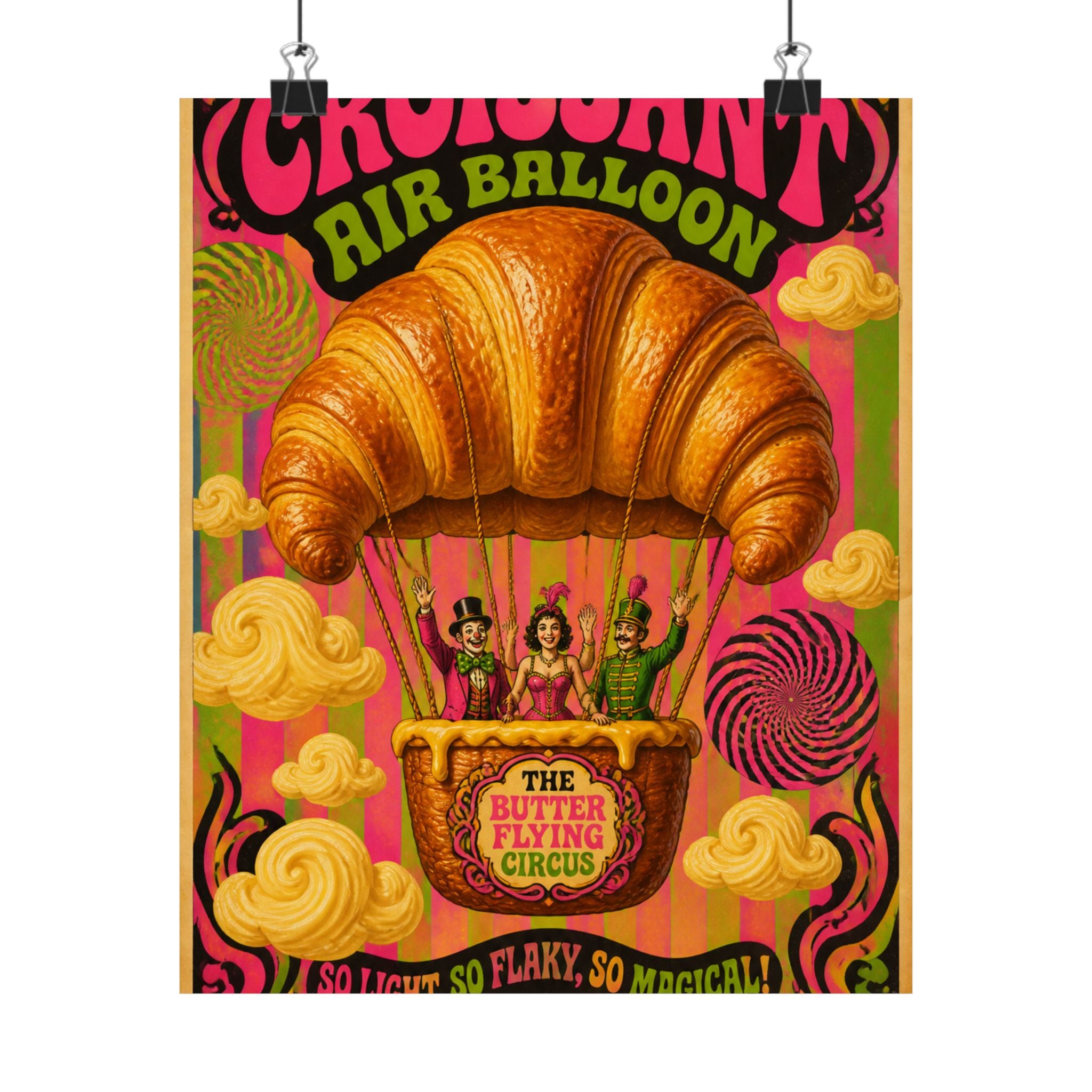Croissant Hot Air Balloon Wall Art Poster 24×36 Psychedelic Dining Room Decor Maximalist Print