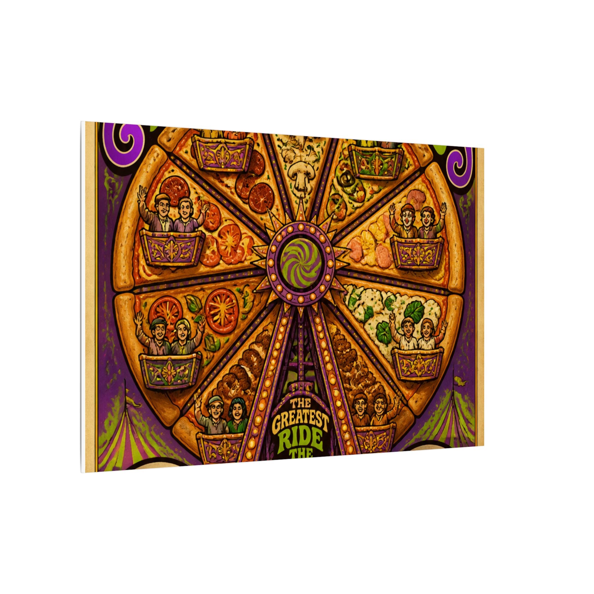 Pizza Ferris Wheel Wall Art Canvas 24×36 Psychedelic Dining Room Decor Maximalist Print