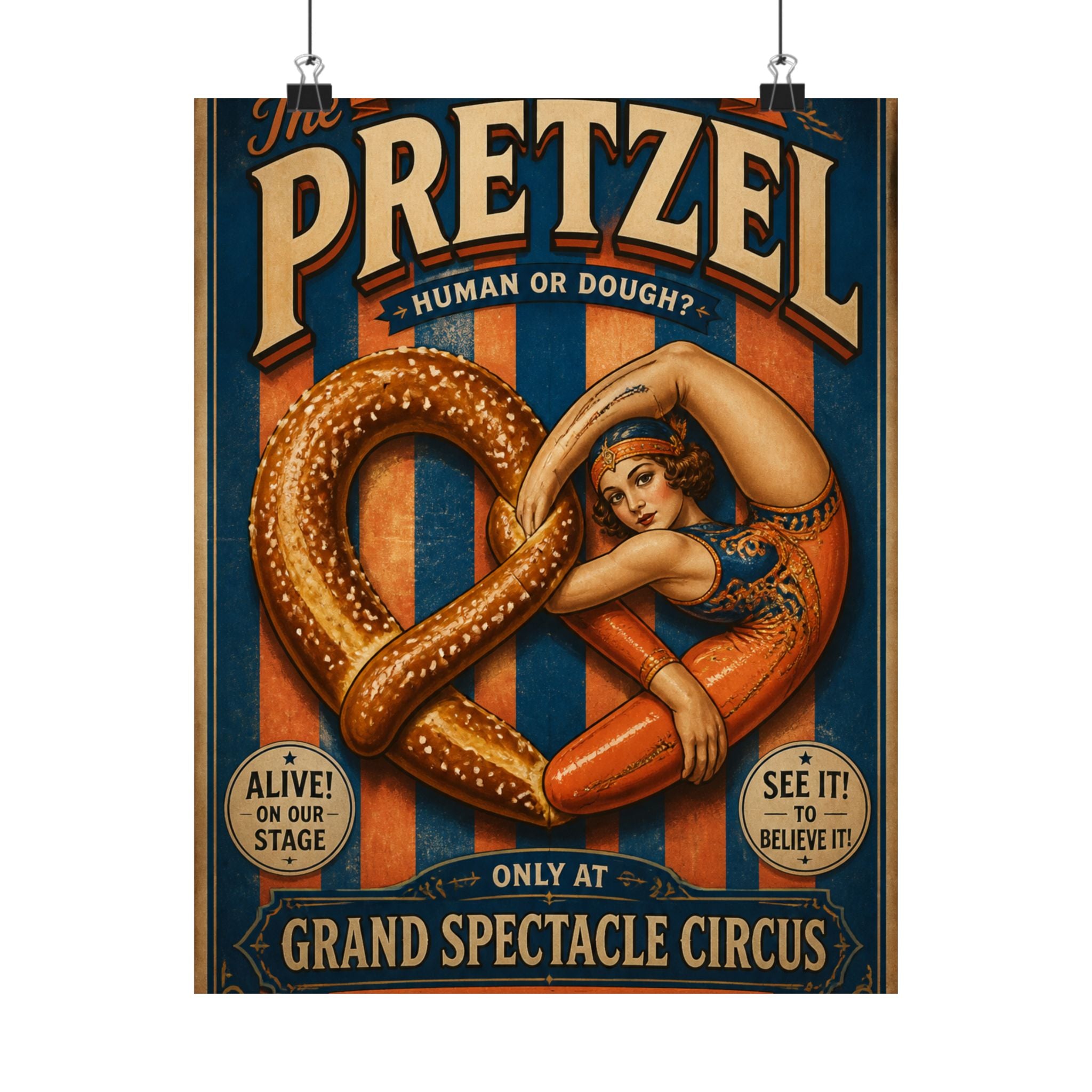 Pretzel Contortionist Wall Art Poster 24×36 Vintage Circus Bedroom Decor Maximalist Print