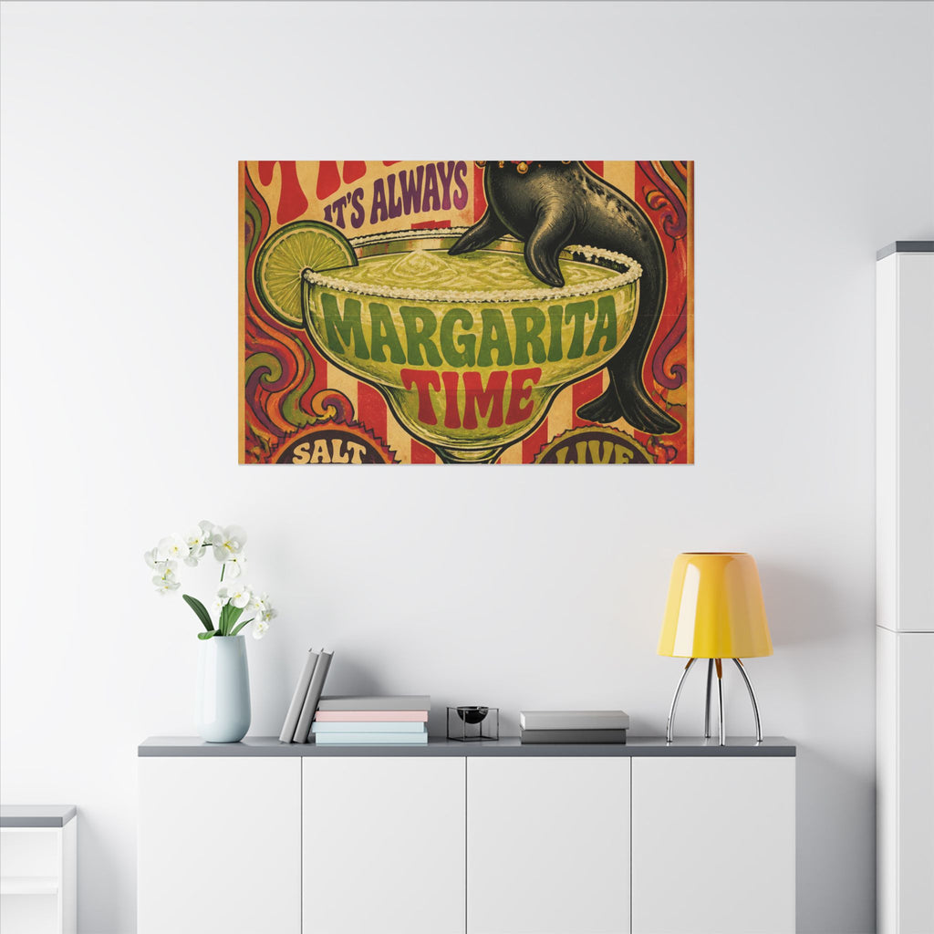 Margarita Balancing Seal Wall Art Canvas 24×36 Psychedelic Dining Room Decor Maximalist Print