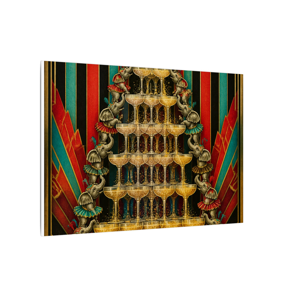 Champagne Tower Elephants Wall Art Canvas 16×20 Art Deco Entryway Decor Maximalist Print