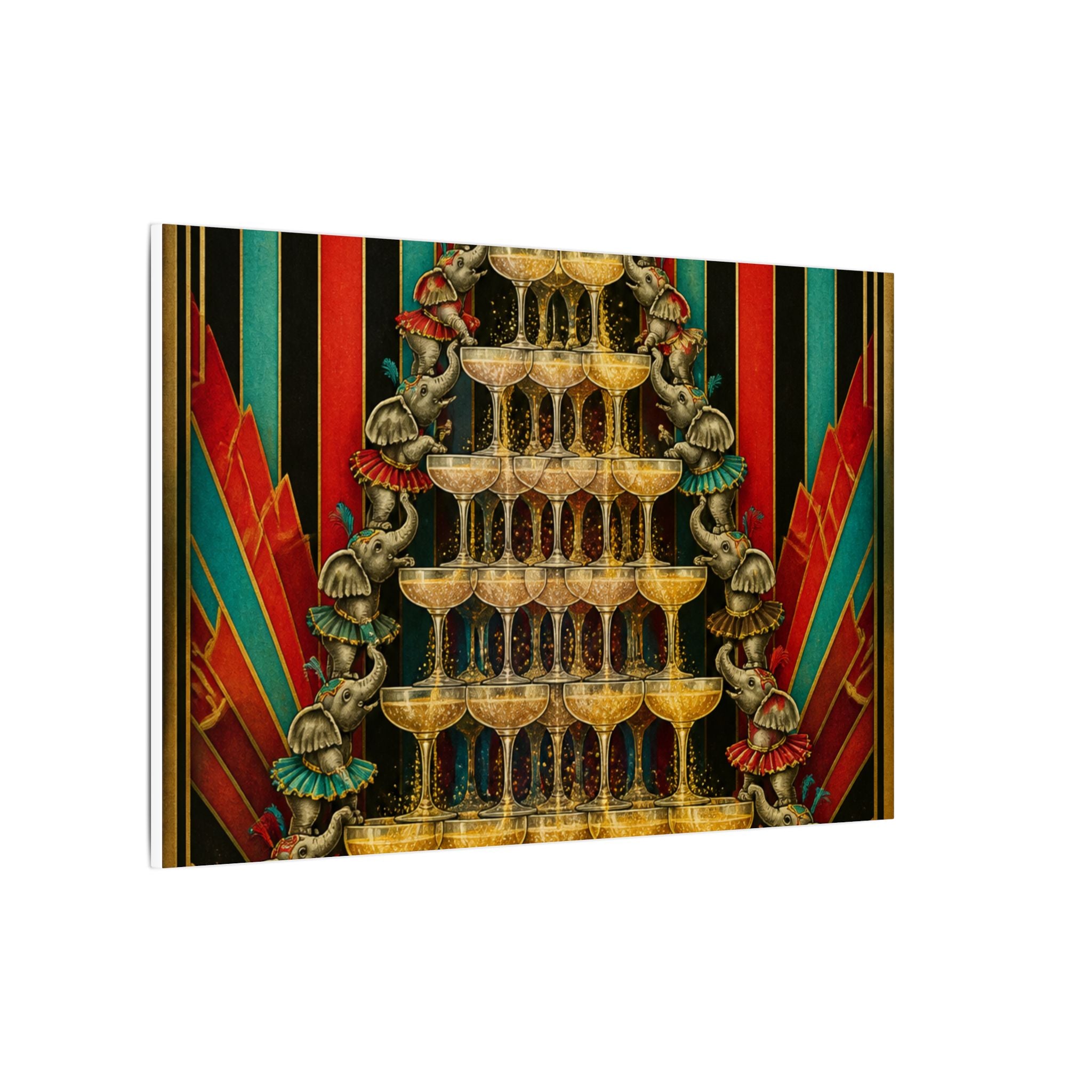 Champagne Tower Elephants Wall Art Canvas 16×20 Art Deco Entryway Decor Maximalist Print