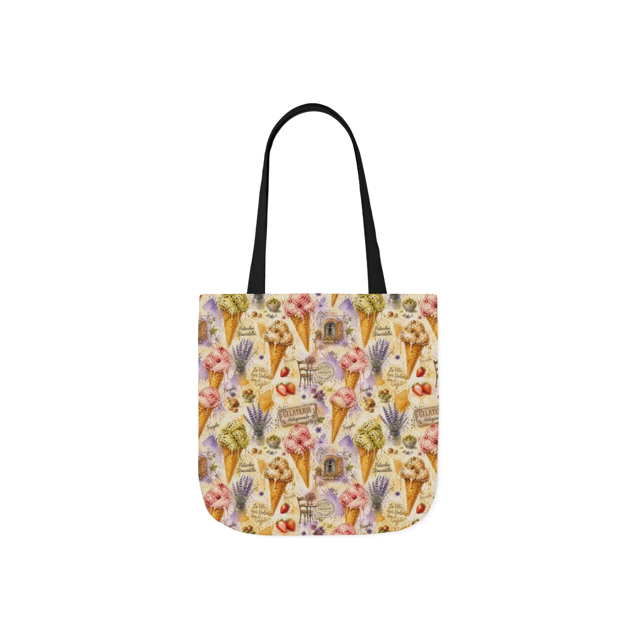 Gelato Scoops Canvas Tote Bag Mediterranean Kitchen Watercolor Splash Design Italian Cottagecore Gift