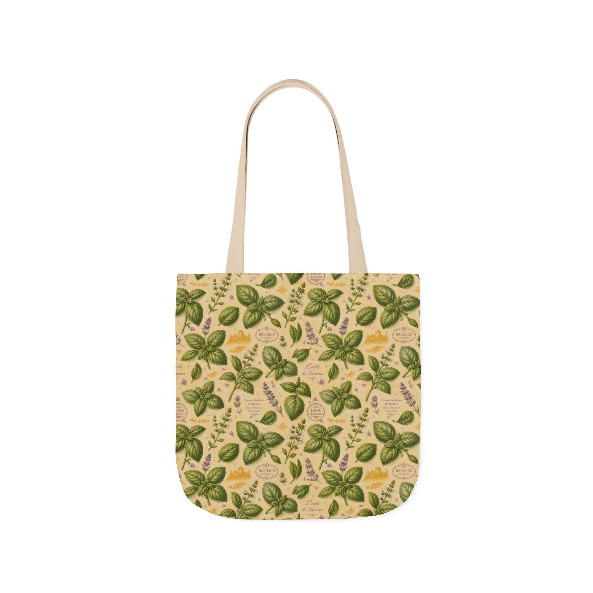 Fresh Basil Leaves Canvas Tote Bag Mediterranean Kitchen Botanical Design Italian Cottagecore Gift