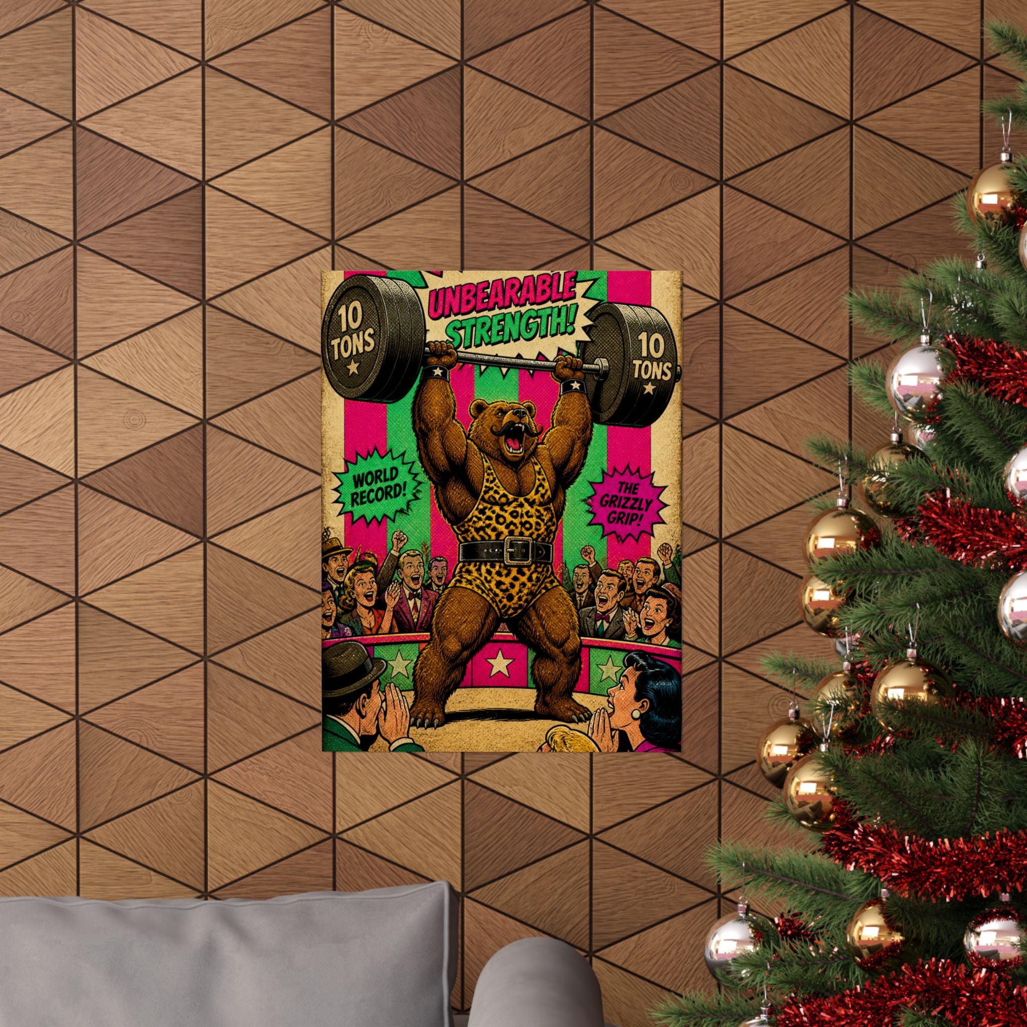 Strongman Bear Wall Art Poster 18×24 Pop Art Living Room Decor Maximalist Print