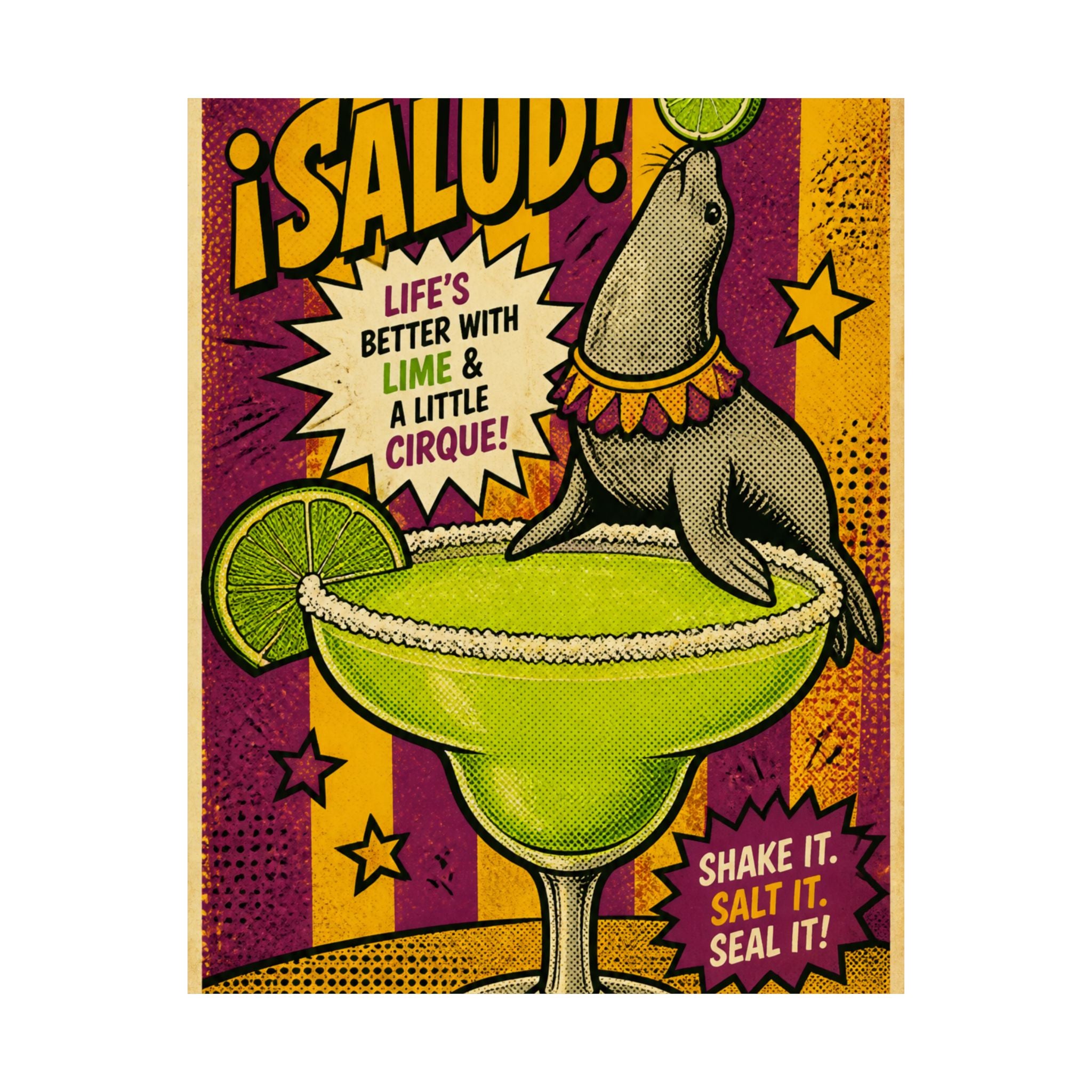 Margarita Balancing Seal Wall Art Poster 24×36 Pop Art Restaurant Decor Maximalist Print