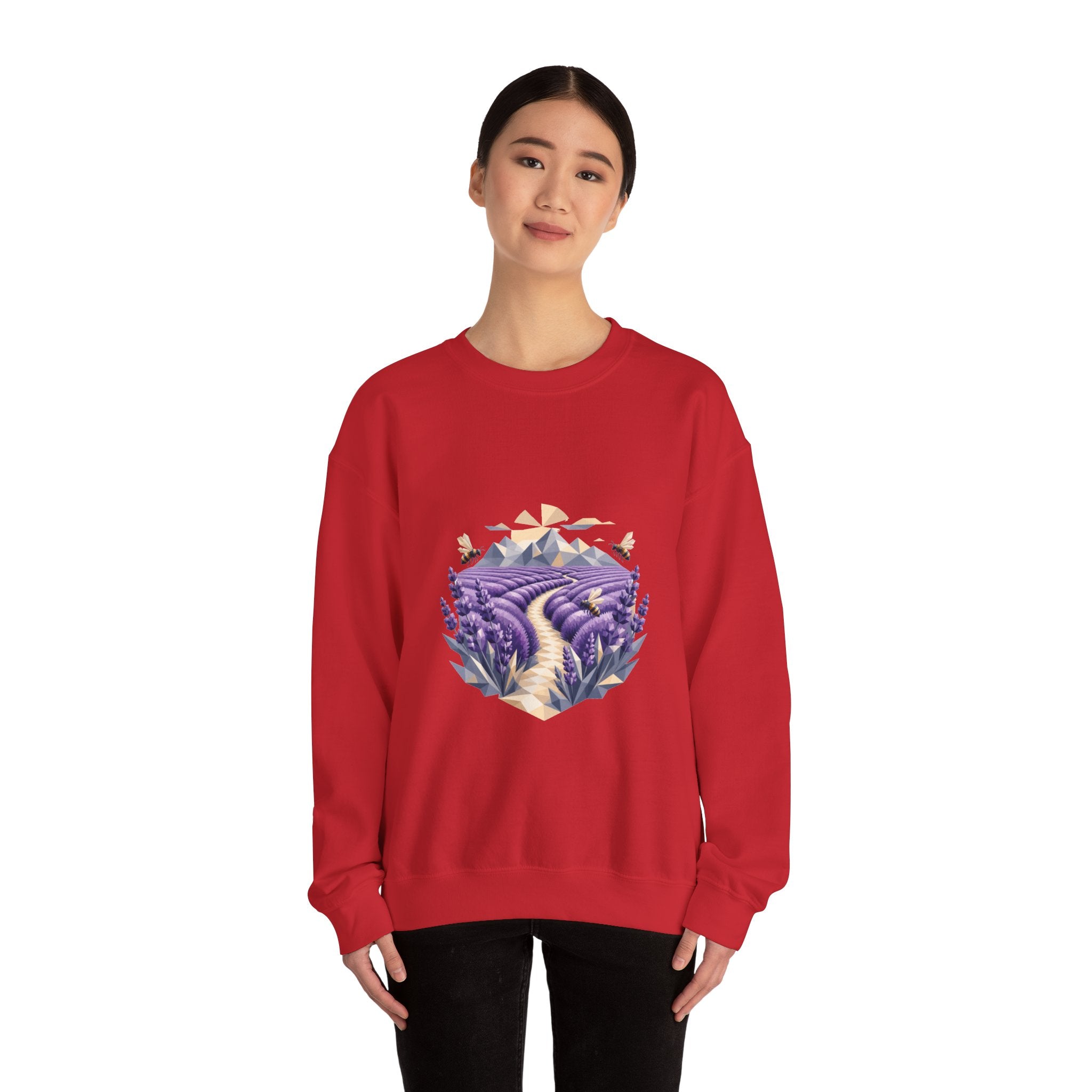 Matching Couple Sweatshirt - Lavender Fields & Canyon Matching Couple Crewneck Sweatshirt Geometric Art His Hers Couple Gift - Design A