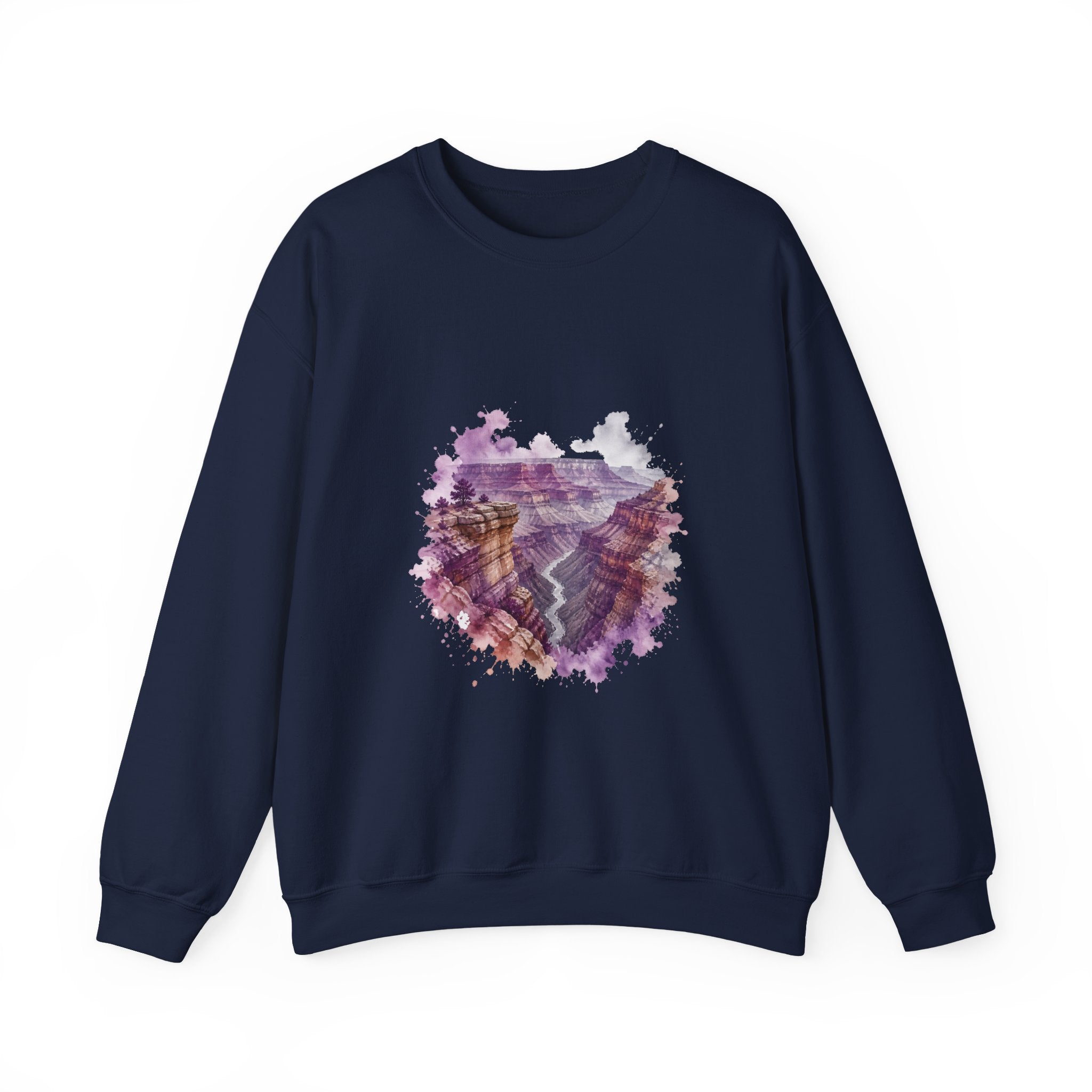 Matching Couple Sweatshirt - Lavender Fields & Canyon Matching Couple Crewneck Sweatshirt Watercolor Art His Hers Engagement Gift - Design B