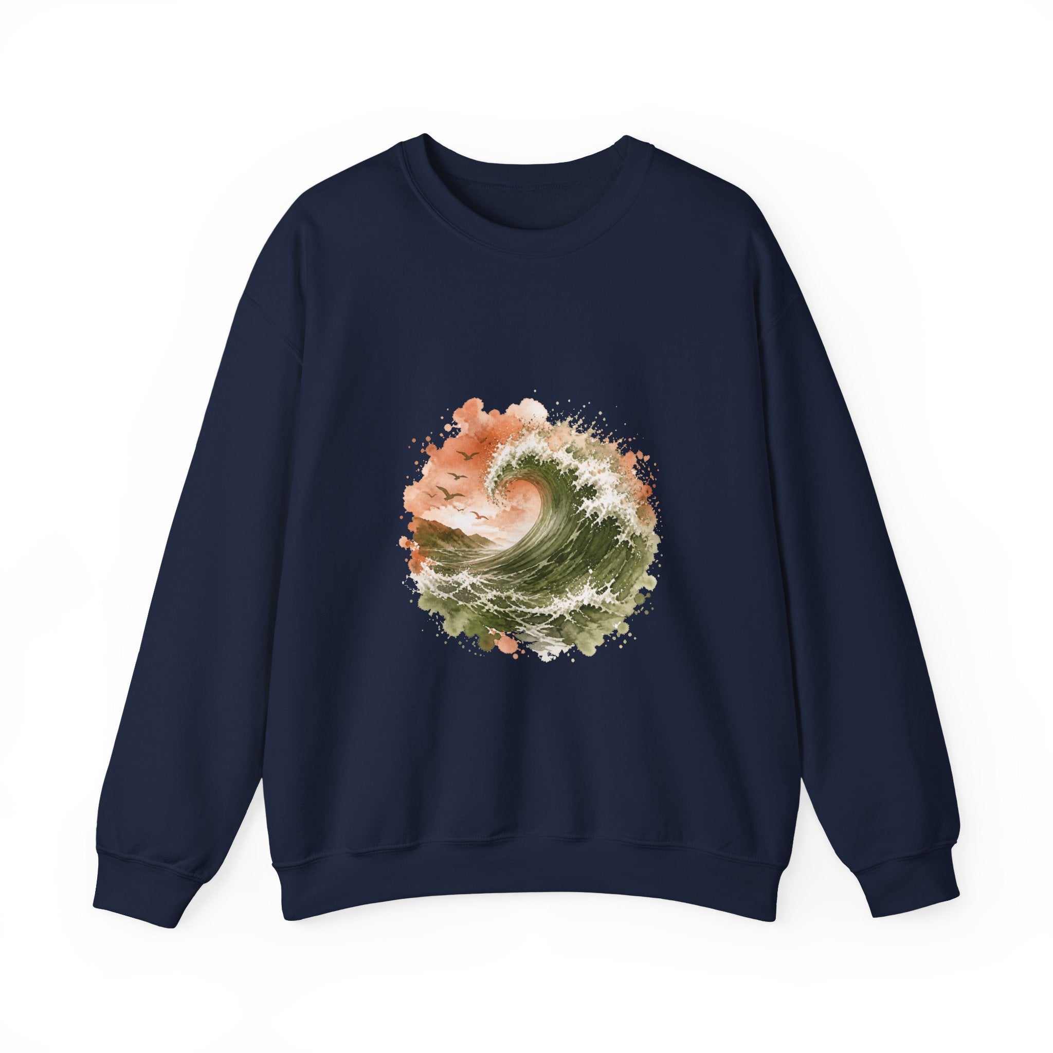 Matching Couple Sweatshirt - Mountain & Ocean Matching Couple Premium Fleece Sweatshirt Watercolor Art His Hers Birthday Gift - Design B