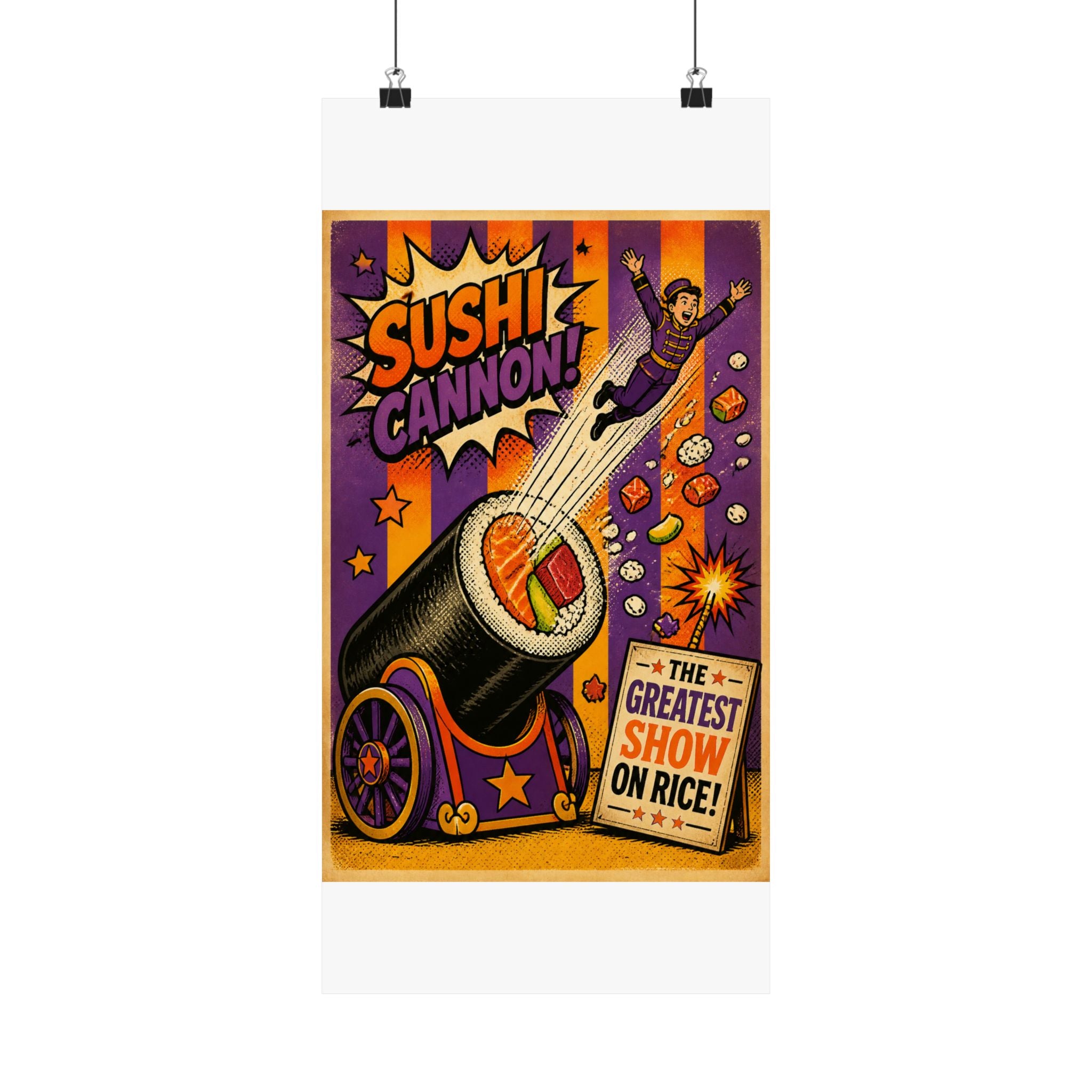 Sushi Roll Cannon Wall Art Poster 24×36 Pop Art Restaurant Decor Maximalist Print