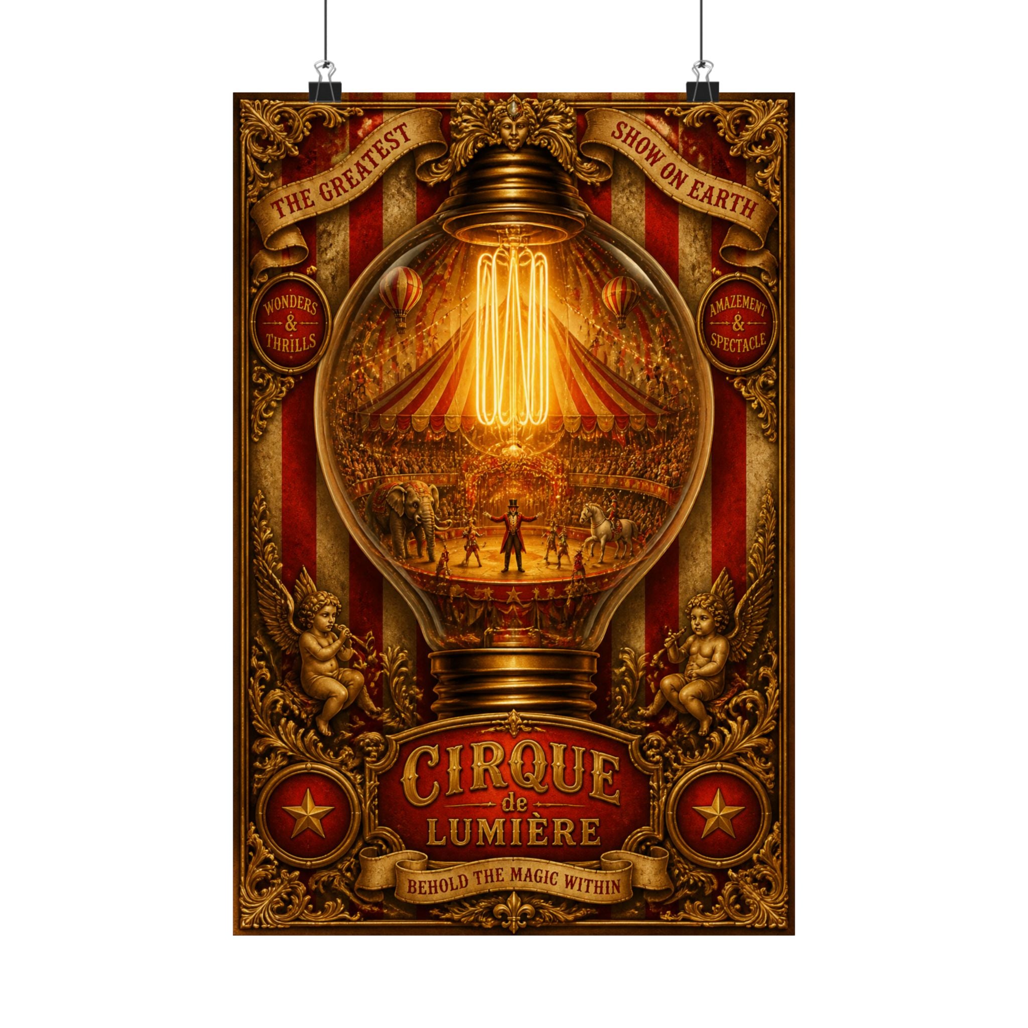 Light Bulb Circus Wall Art Poster 24×36 Baroque Studio Decor Maximalist Print