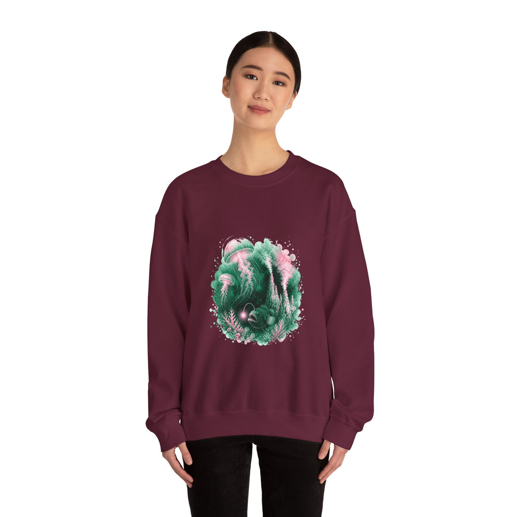Matching Couple Sweatshirt - Coral Reef & Deep Sea Matching Couple Crewneck Sweatshirt Watercolor Art His Hers Engagement Gift - Design B