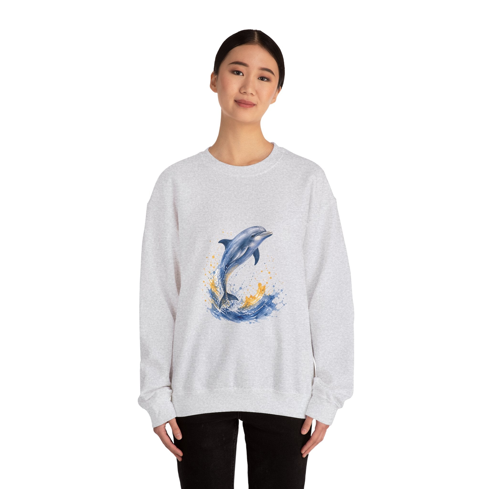 Matching Couple Sweatshirt - Shark & Dolphin Matching Couple Crewneck Sweatshirt Watercolor Art His Hers Engagement Gift - Design B