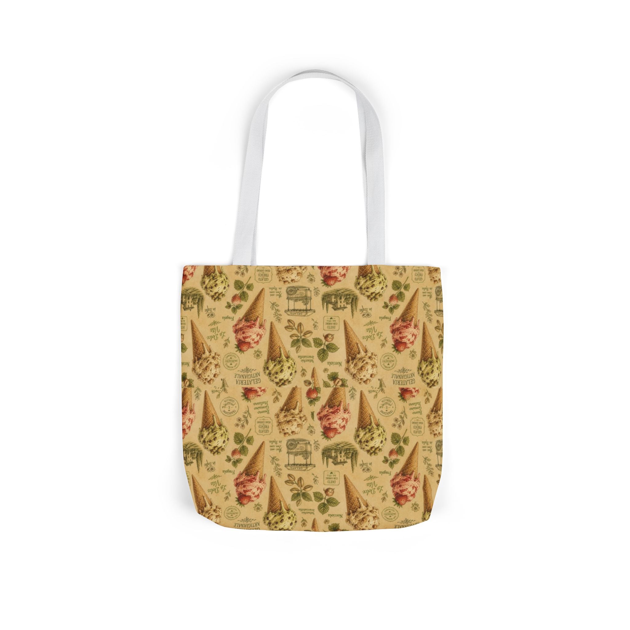 Gelato Scoops Canvas Tote Bag Mediterranean Kitchen Botanical Design Italian Cottagecore Gift
