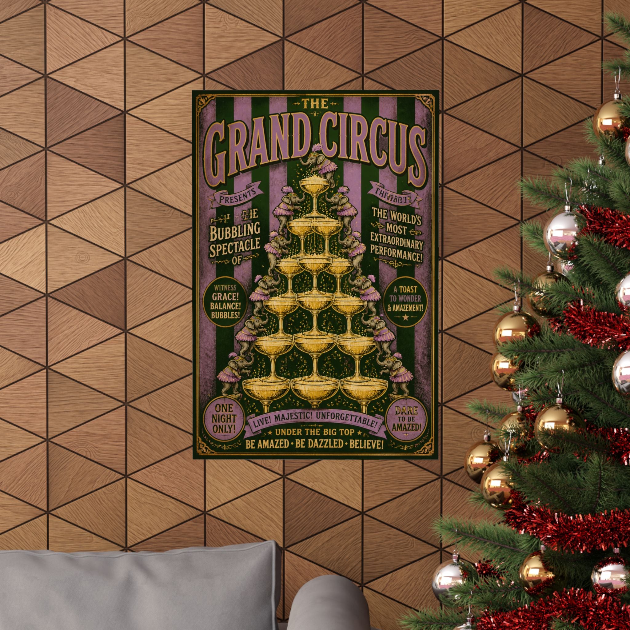 Champagne Tower Elephants Wall Art Poster 18×24 Vintage Circus Kitchen Decor Maximalist Print
