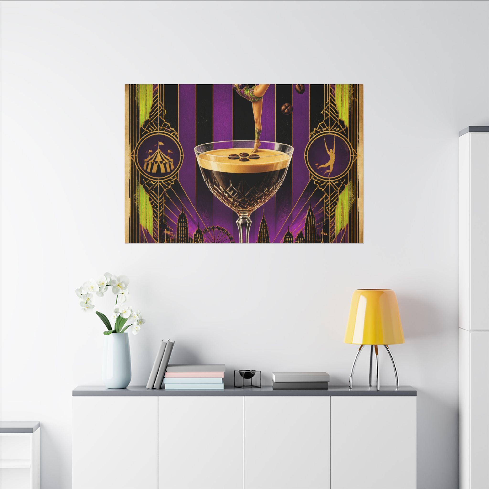 Espresso Martini Acrobat Wall Art Canvas 24×36 Art Deco Bar Area Decor Maximalist Print