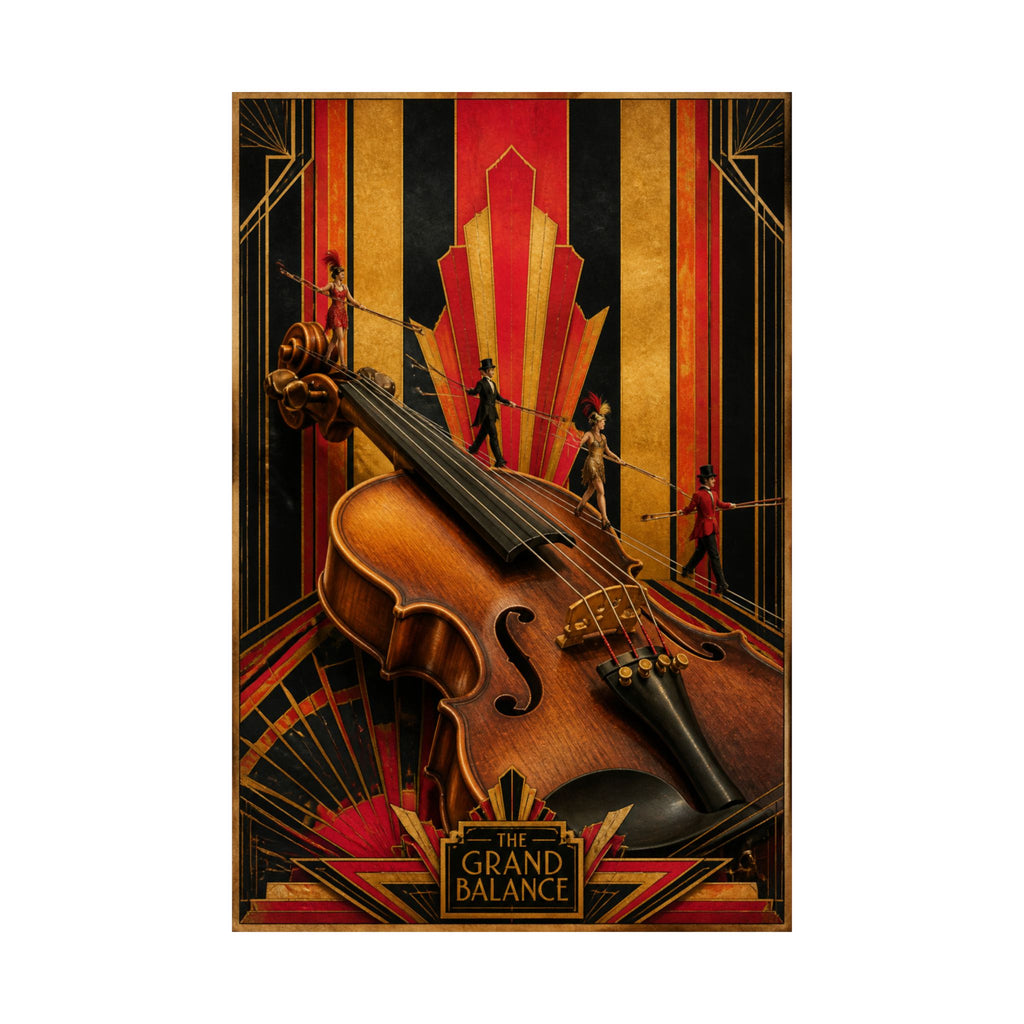 Violin Tightrope Bridge Wall Art Poster 18×24 Art Deco Entryway Decor Maximalist Print