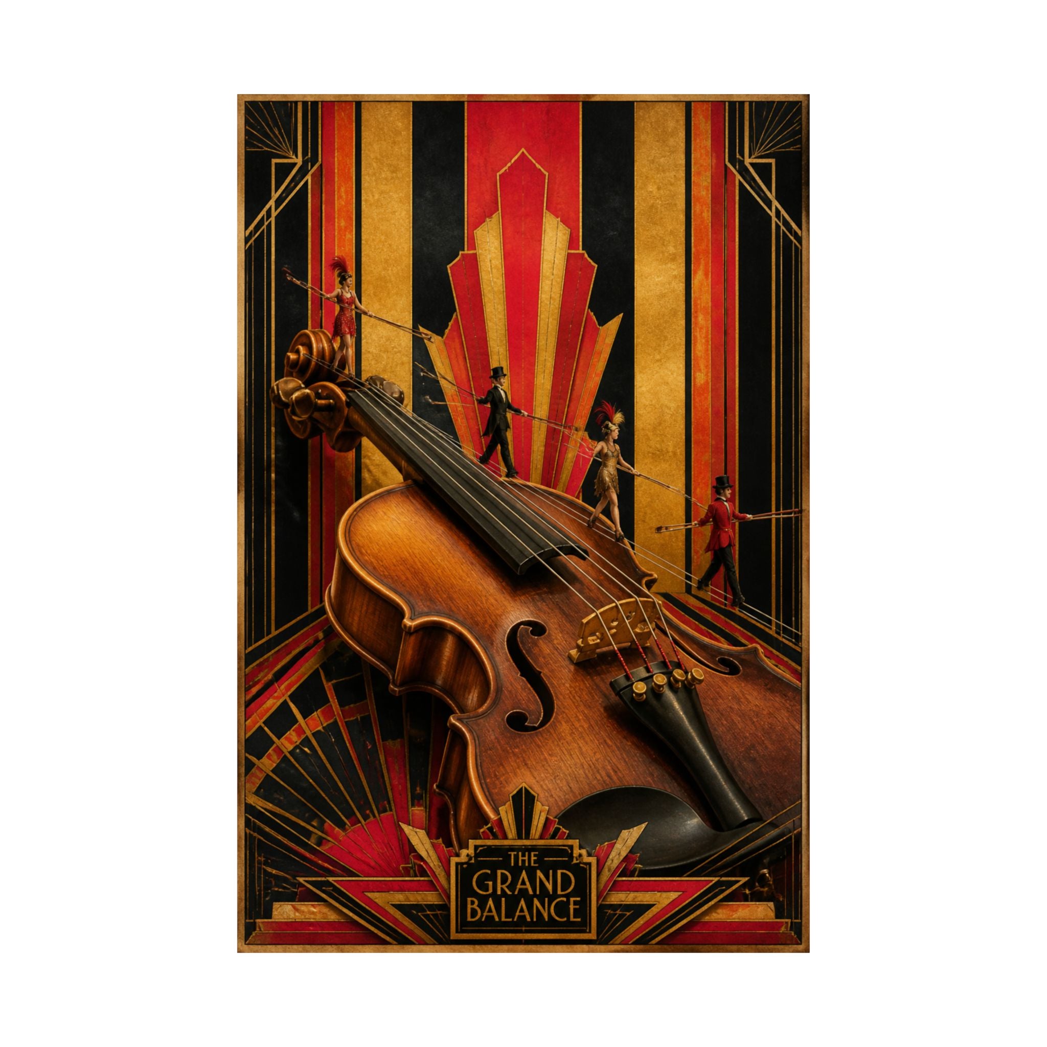 Violin Tightrope Bridge Wall Art Poster 18×24 Art Deco Entryway Decor Maximalist Print
