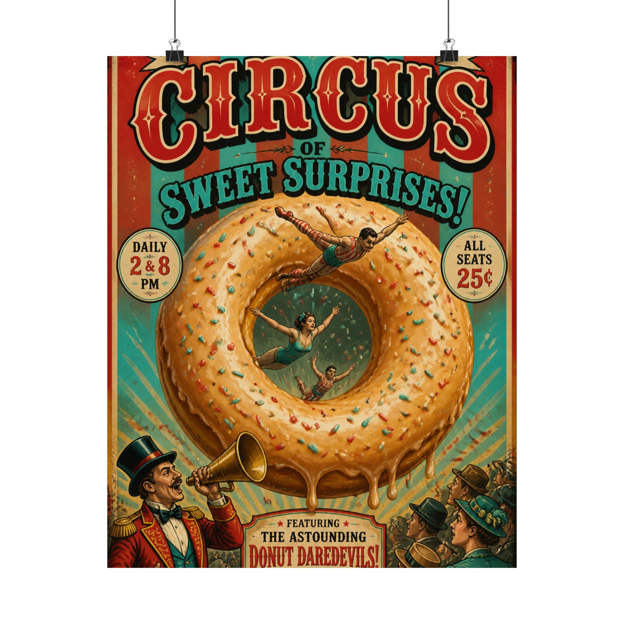 Donut Circus Ring Wall Art Poster 18×24 Vintage Circus Kitchen Decor Maximalist Print