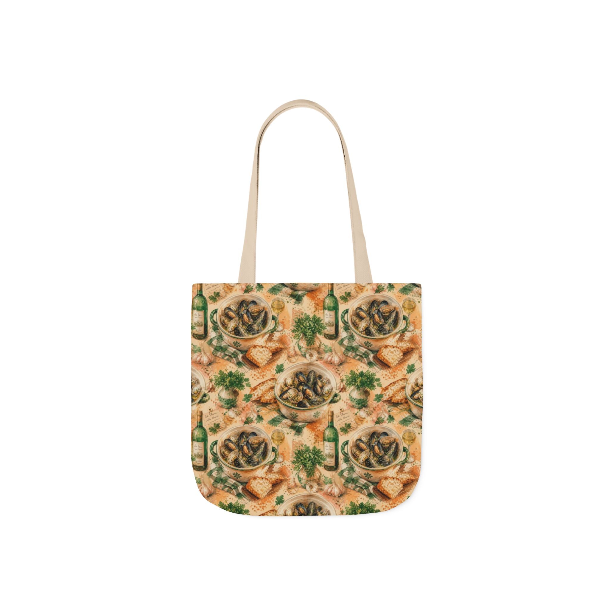 Mussels & Clams Canvas Tote Bag Mediterranean Kitchen Watercolor Splash Design Italian Cottagecore Gift