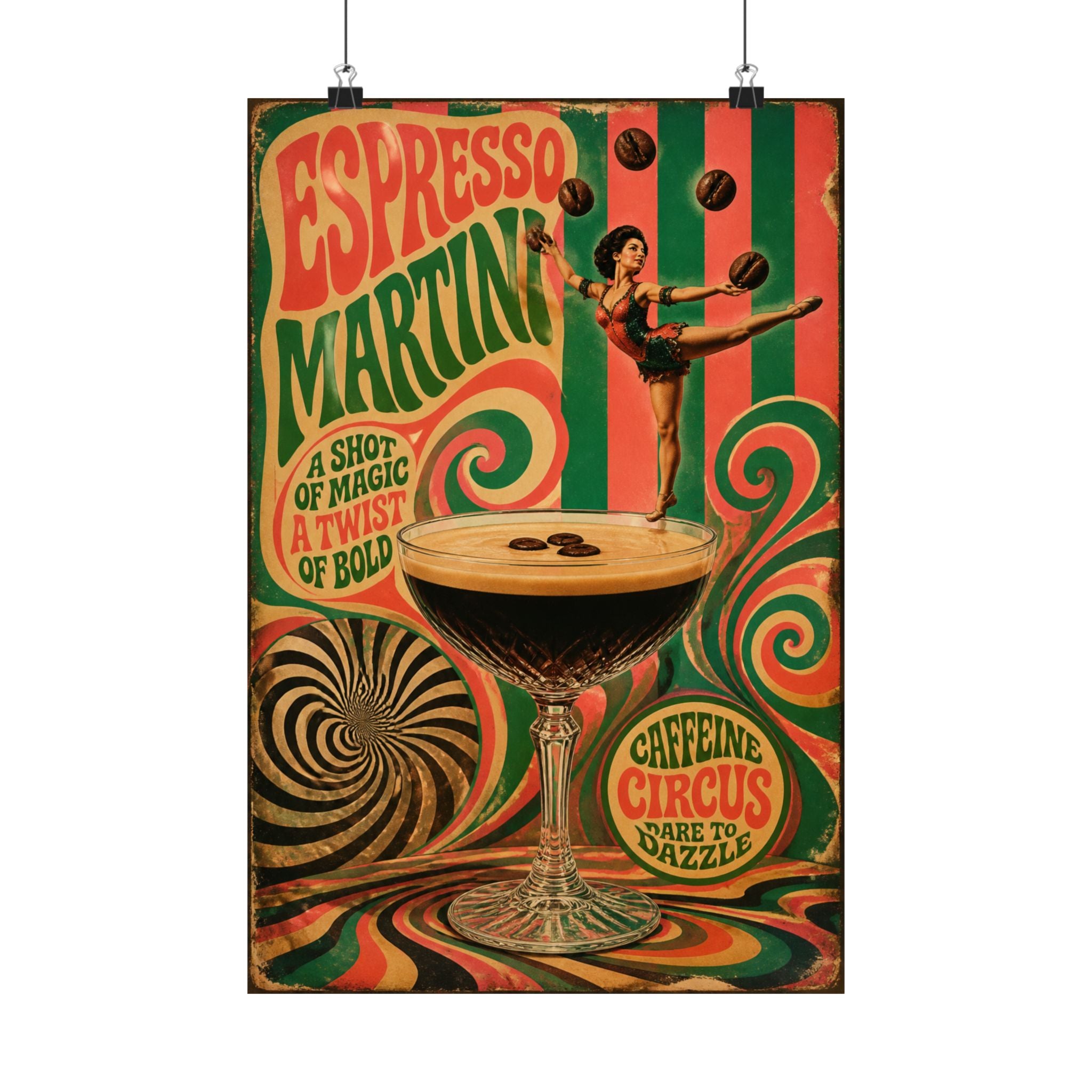 Espresso Martini Acrobat Wall Art Poster 24×36 Psychedelic Dining Room Decor Maximalist Print