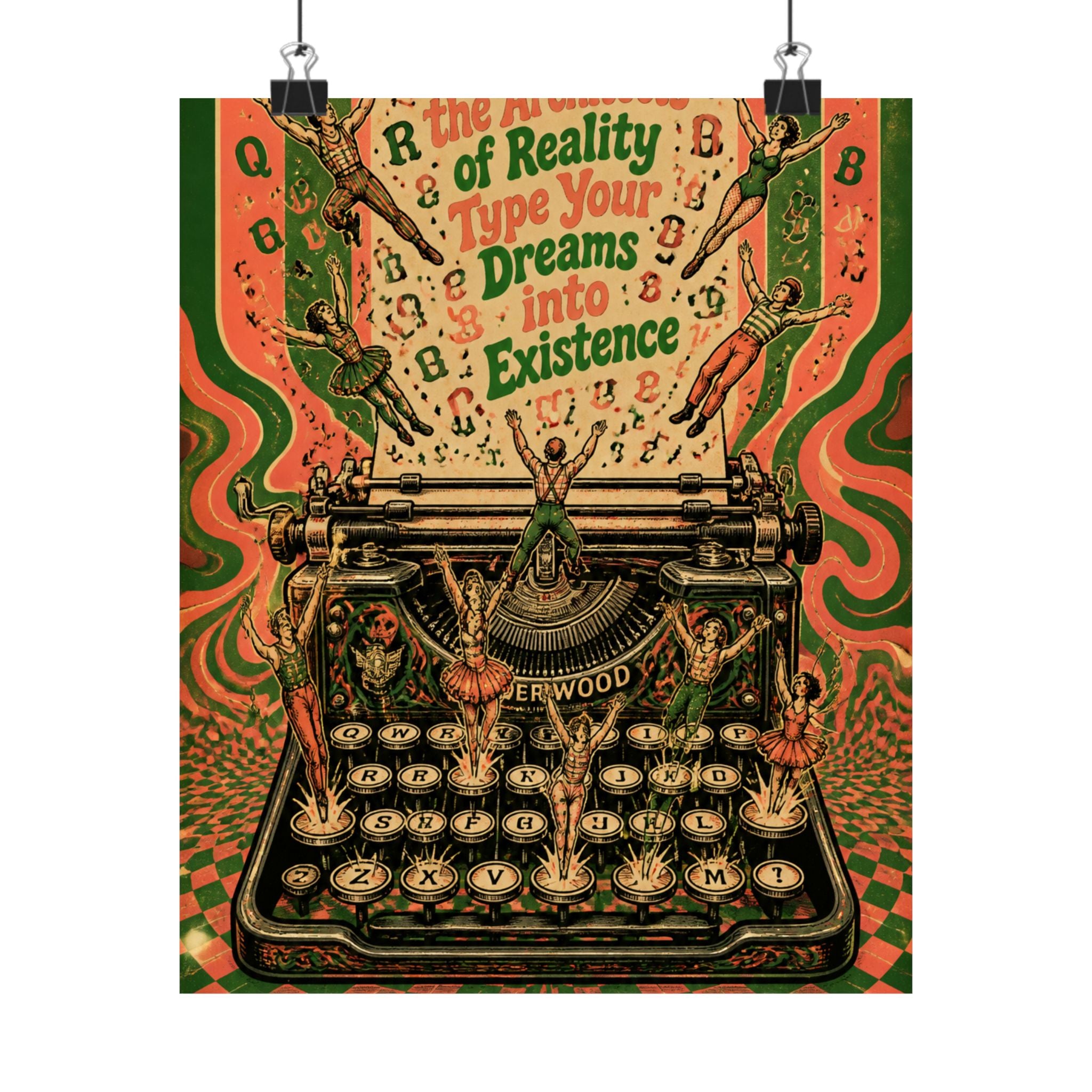 Typewriter Flying Letters Wall Art Poster 18×24 Psychedelic Cafe Decor Maximalist Print