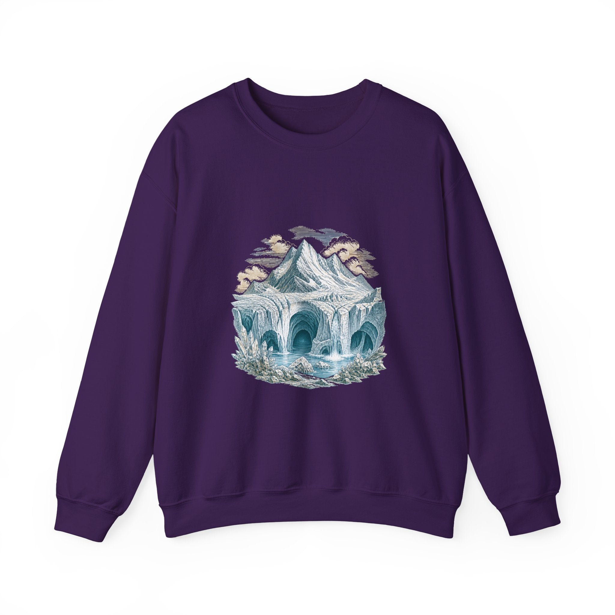 Matching Couple Sweatshirt - Volcano & Glacier Matching Couple Premium Fleece Sweatshirt Vintage Art His Hers Honeymoon Gift - Design B