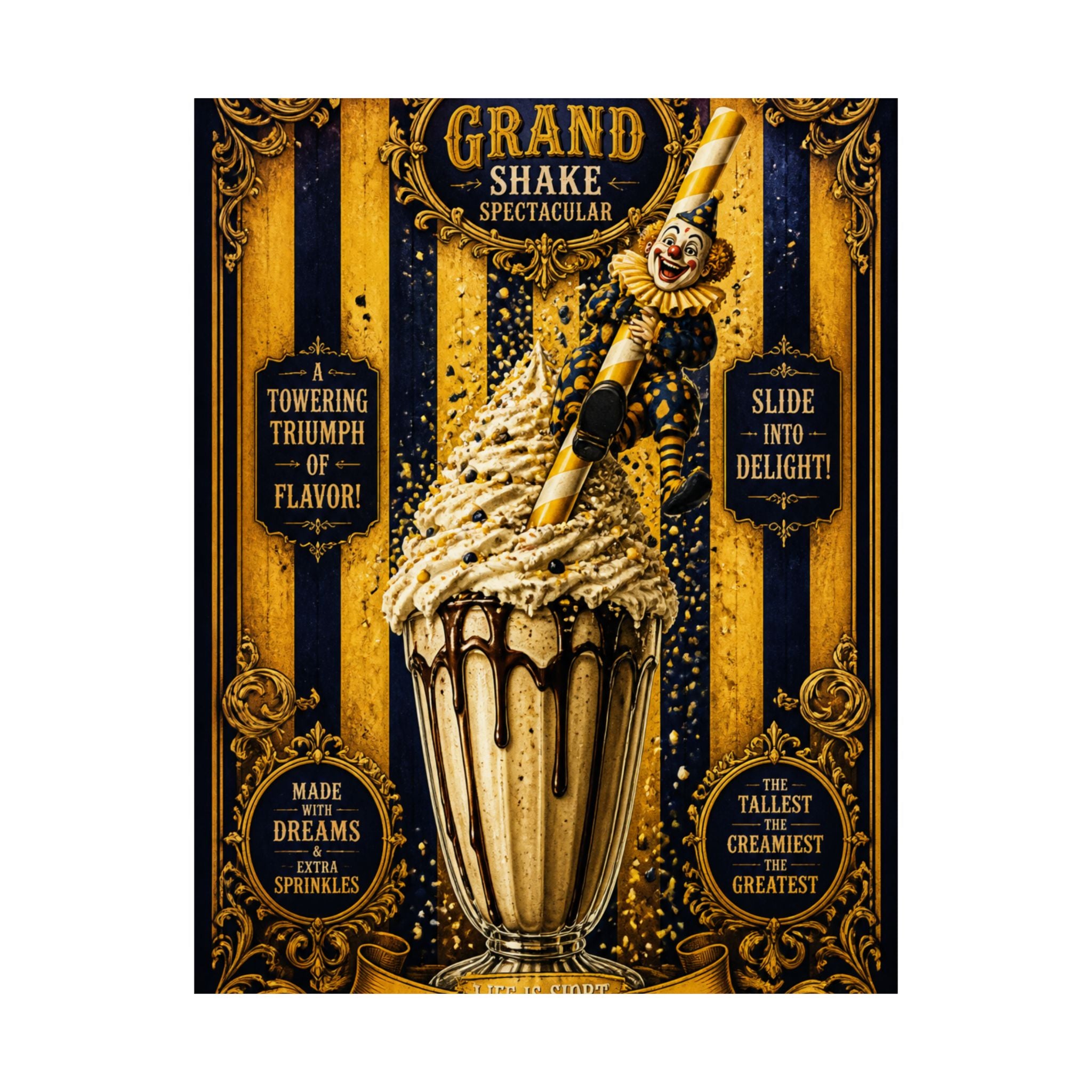 Milkshake Slide Clown Wall Art Poster 24×36 Baroque Studio Decor Maximalist Print