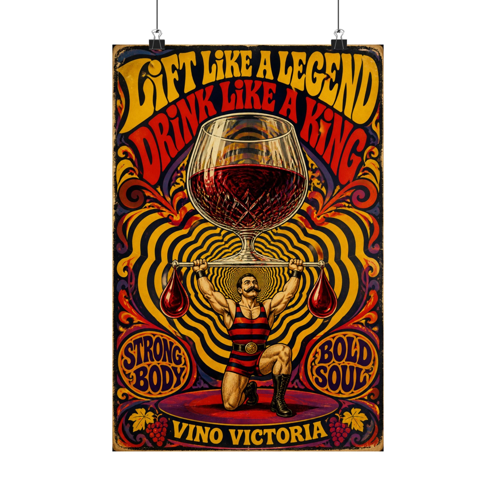 Wine Glass Strongman Wall Art Poster 18×24 Psychedelic Cafe Decor Maximalist Print