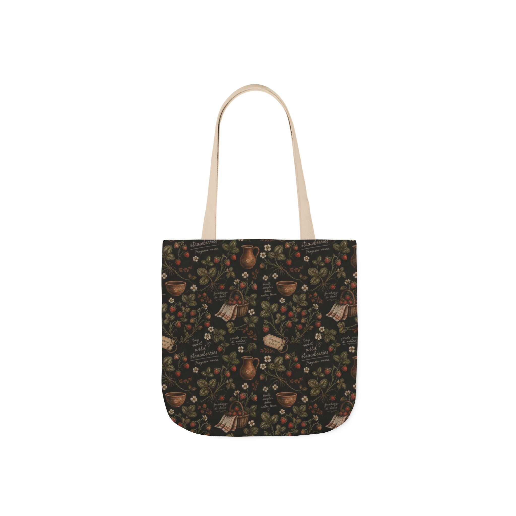 Wild Strawberries Canvas Tote Bag Mediterranean Kitchen Chalk Art Design Italian Cottagecore Gift