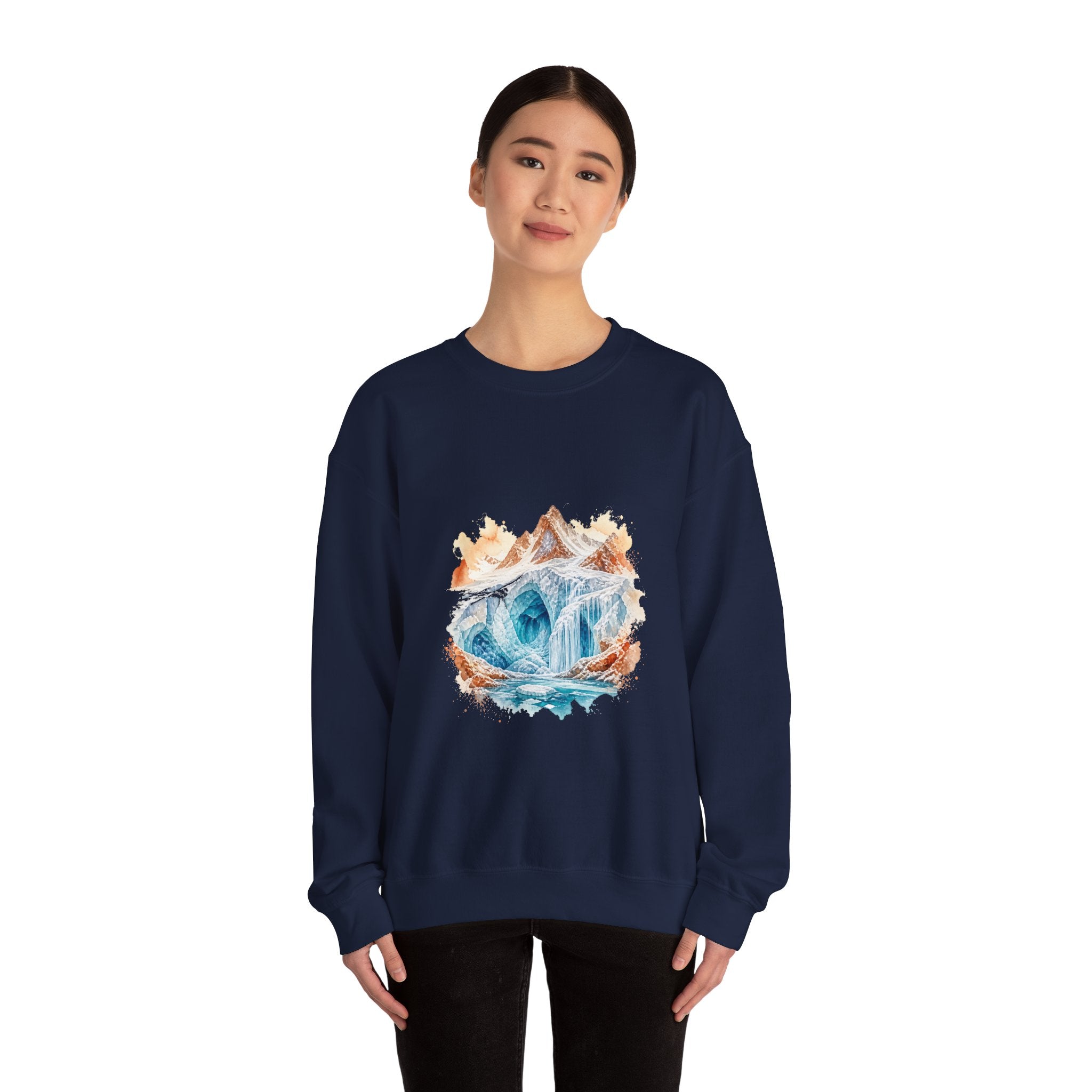 Matching Couple Sweatshirt - Volcano & Glacier Matching Couple Crewneck Sweatshirt Watercolor Art His Hers Engagement Gift - Design B