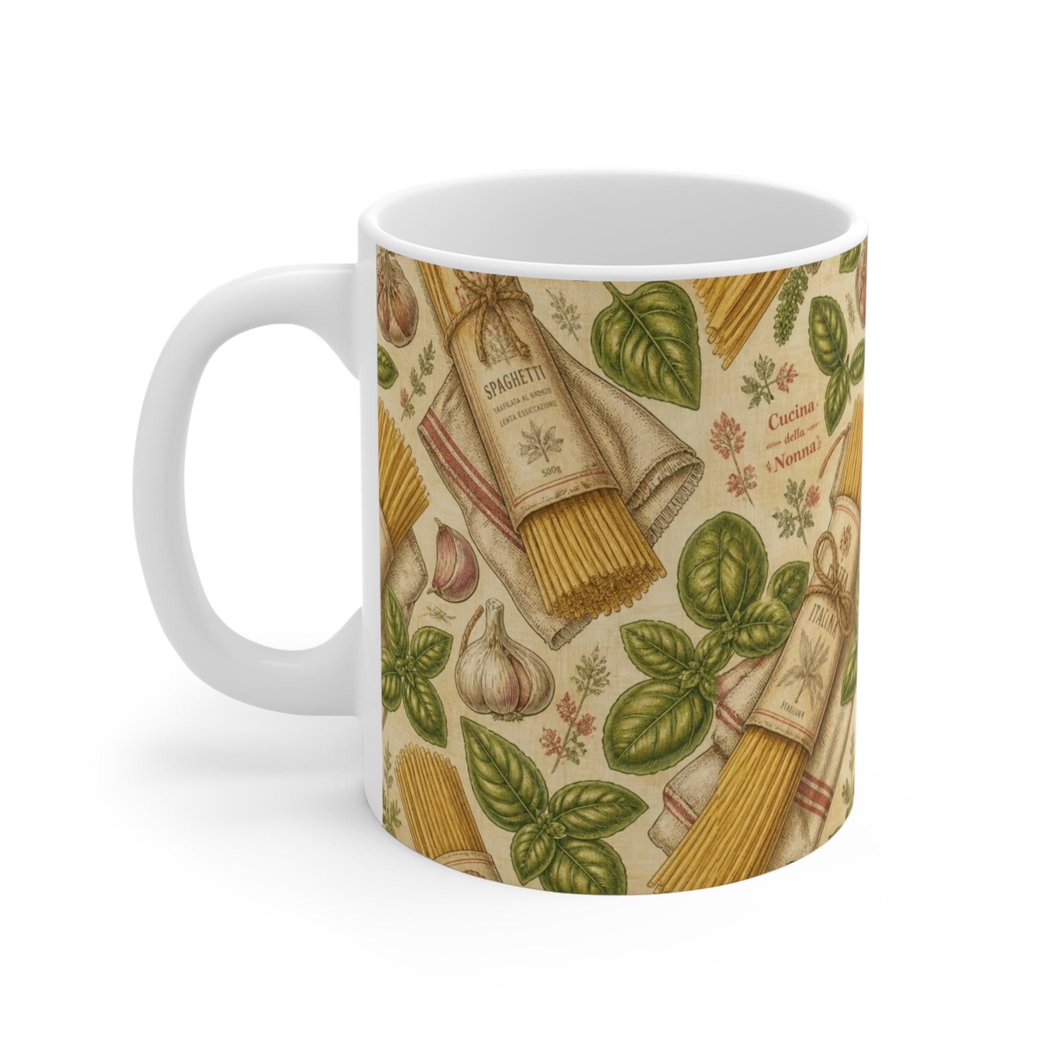 Spaghetti Bundle 11oz Ceramic Mug Mediterranean Kitchen Botanical Design Italian Cottagecore Gift