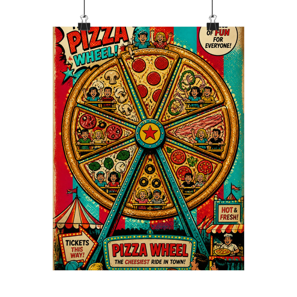 Pizza Ferris Wheel Wall Art Poster 24×36 Pop Art Restaurant Decor Maximalist Print