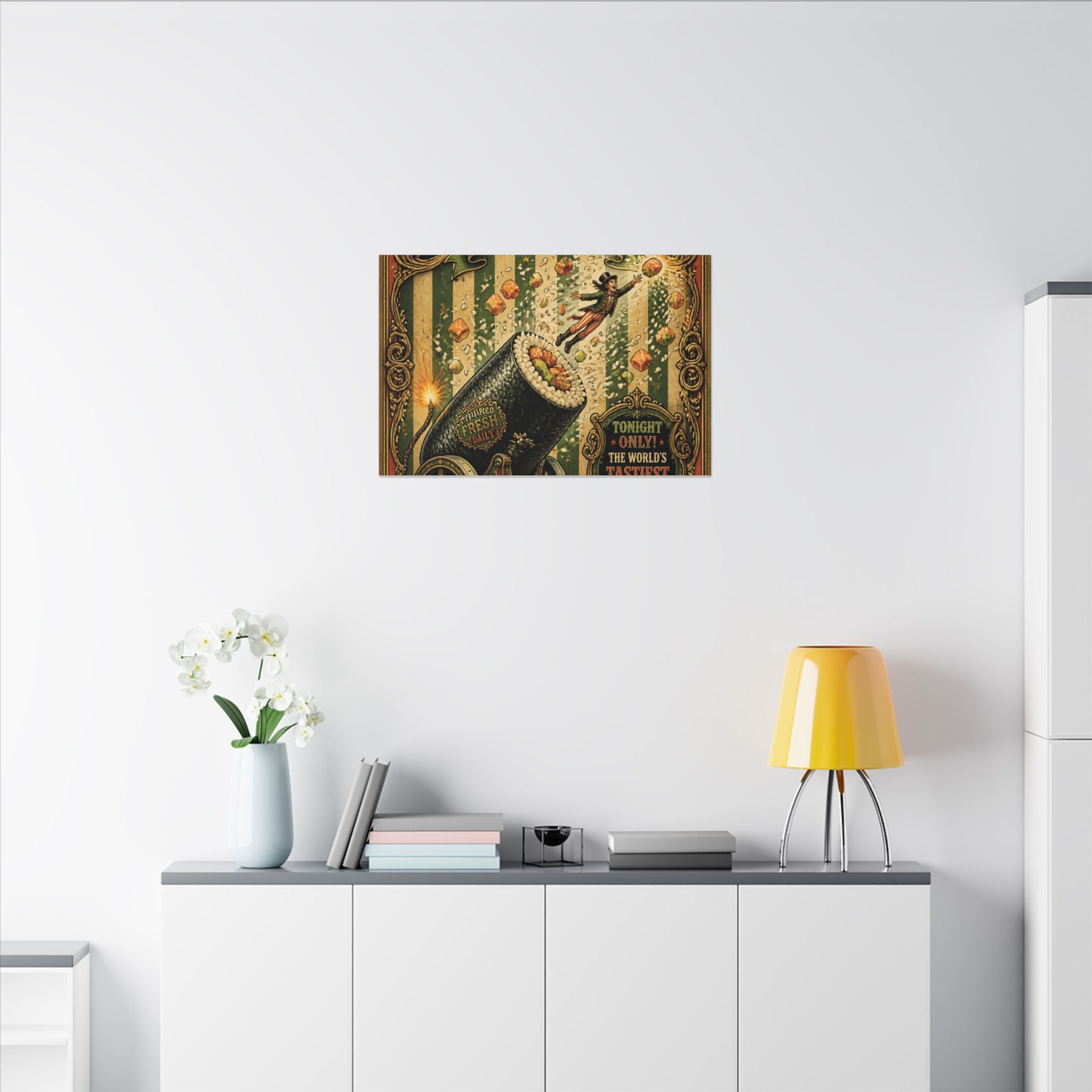 Sushi Roll Cannon Wall Art Canvas 16×20 Baroque Home Office Decor Maximalist Print