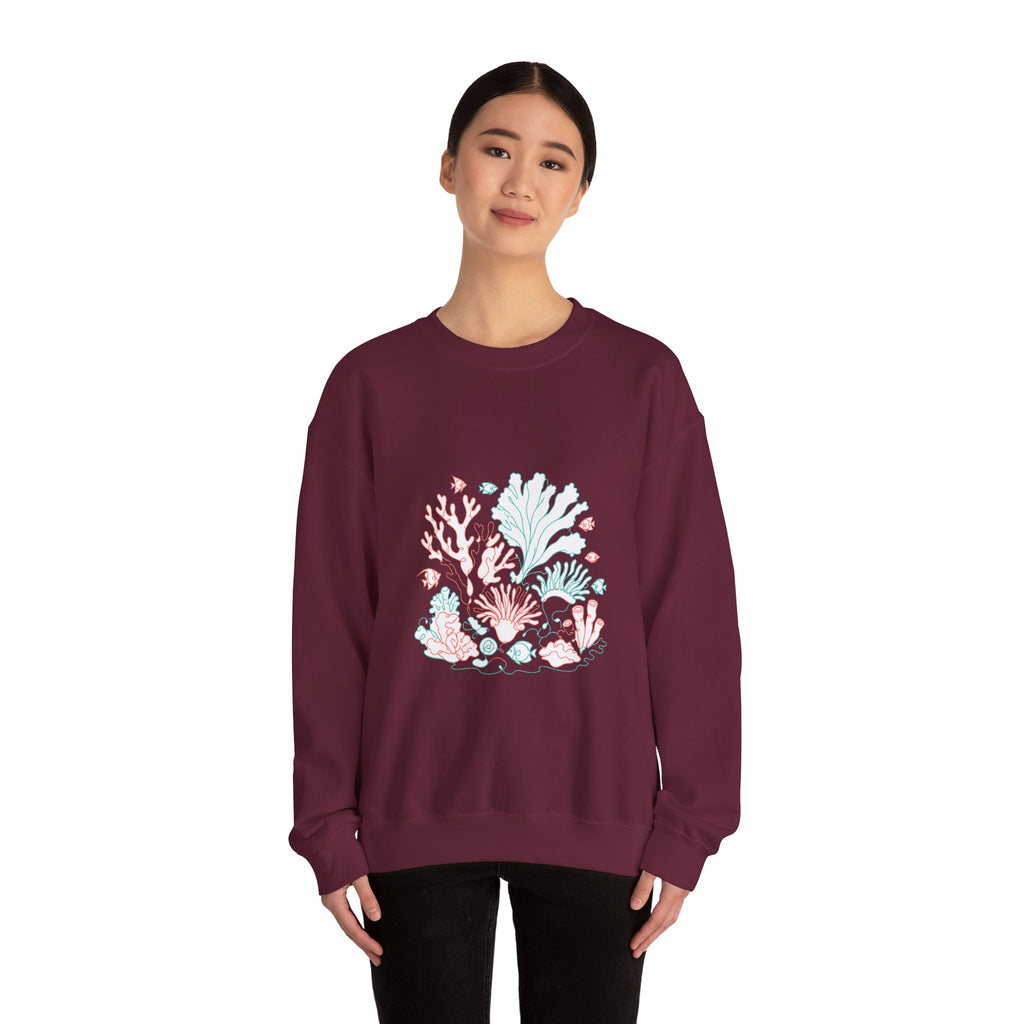 Matching Couple Sweatshirt - Coral Reef & Deep Sea Matching Couple Crewneck Sweatshirt Minimalist Art His Hers Valentine Gift - Design A