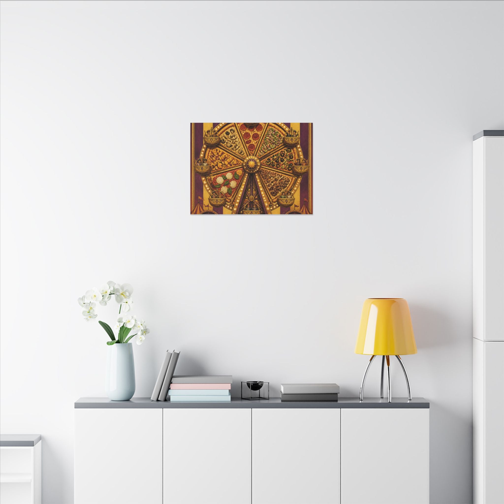 Pizza Ferris Wheel Wall Art Canvas 16×20 Art Deco Entryway Decor Maximalist Print