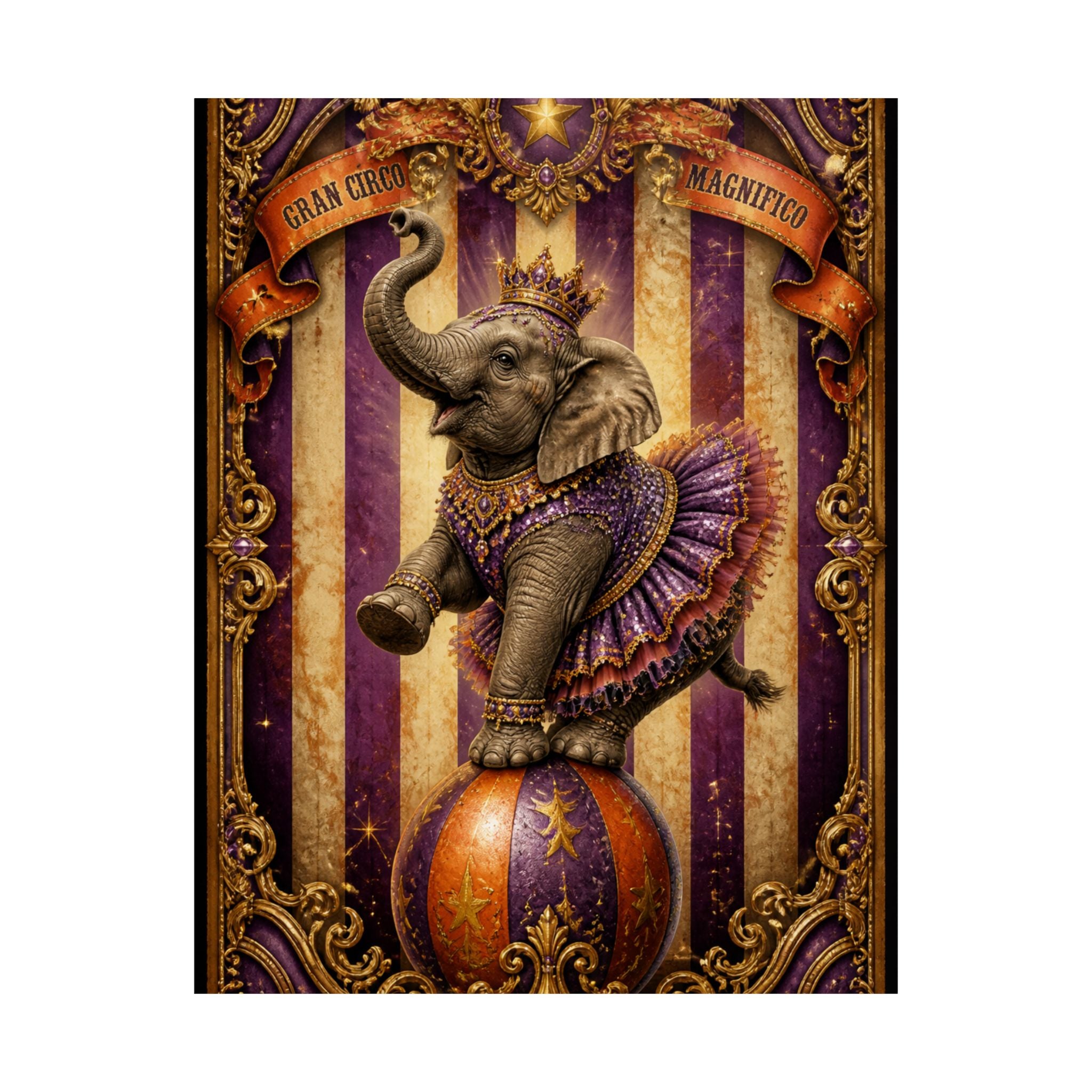 Elephant on Ball Wall Art Poster 18×24 Baroque Home Office Decor Maximalist Print