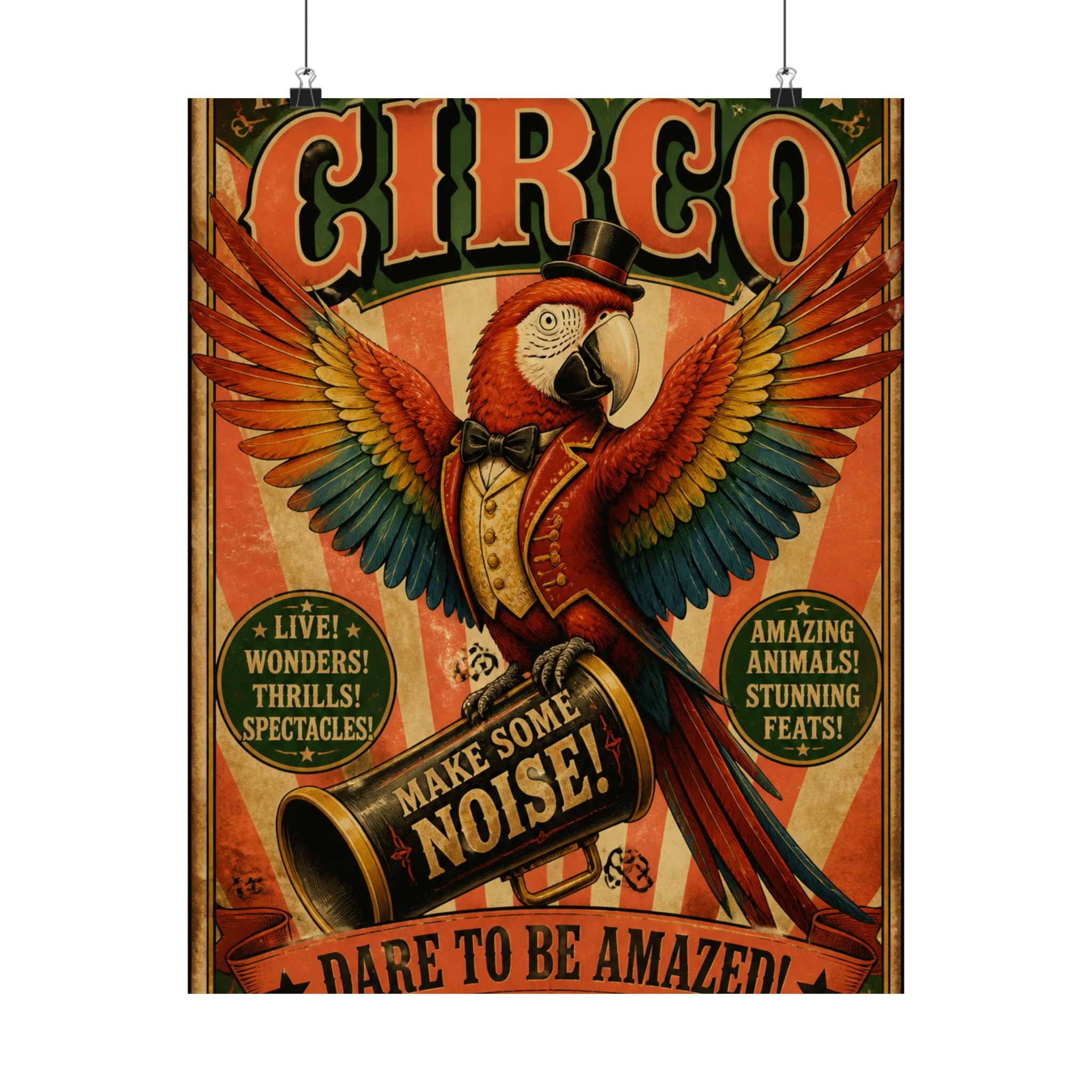 Parrot Ringmaster Wall Art Poster 18×24 Vintage Circus Kitchen Decor Maximalist Print