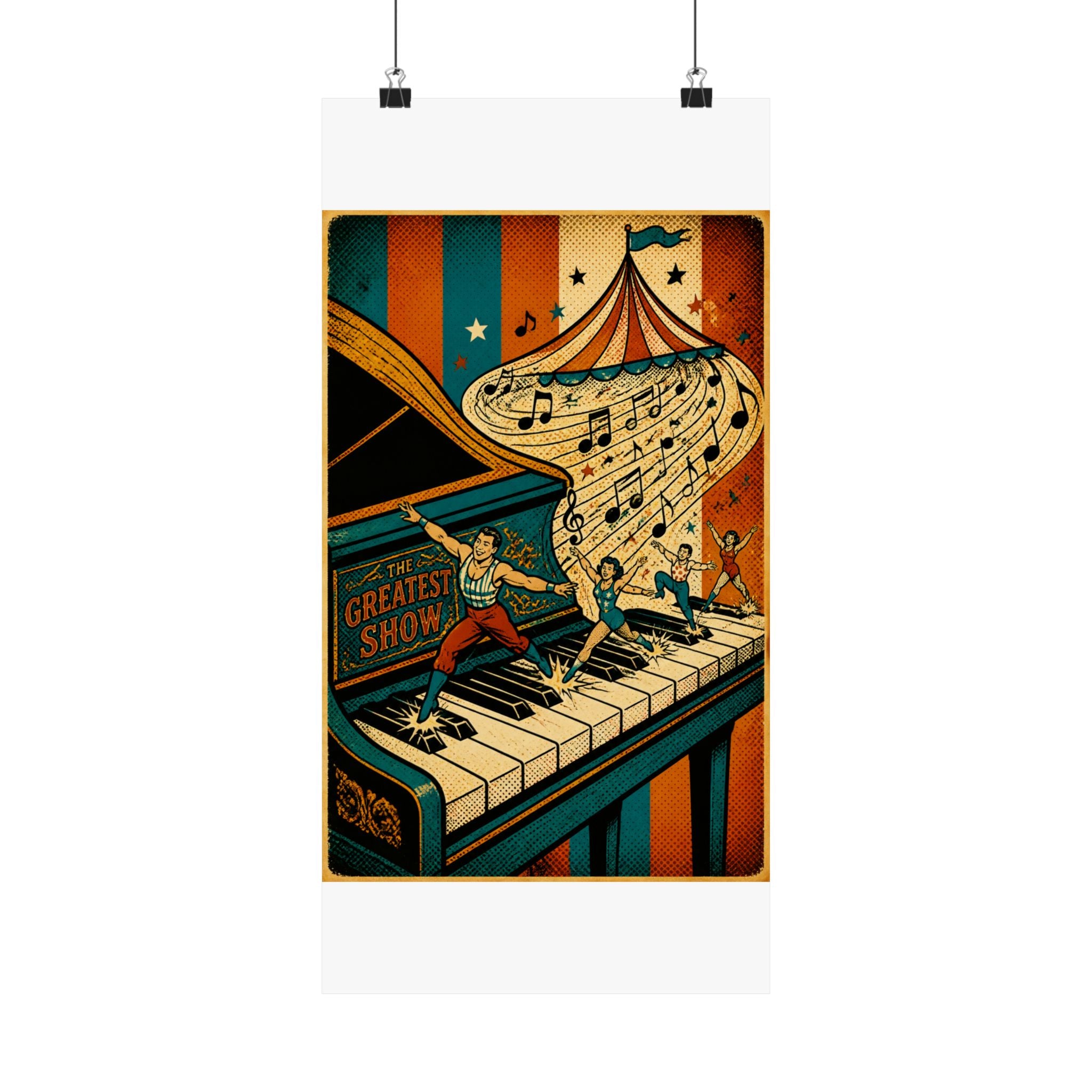 Grand Piano Acrobats Wall Art Poster 24×36 Pop Art Restaurant Decor Maximalist Print