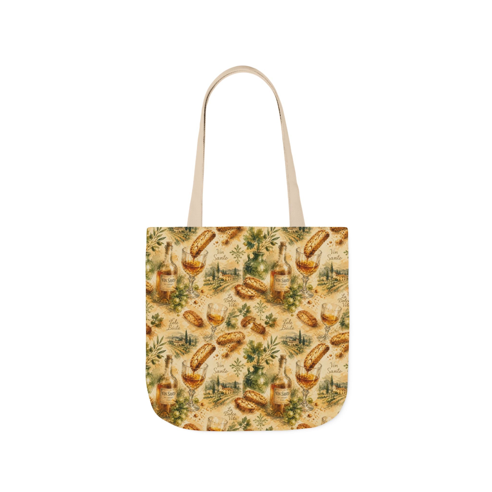 Biscotti & Vin Santo Canvas Tote Bag Mediterranean Kitchen Watercolor Splash Design Italian Cottagecore Gift