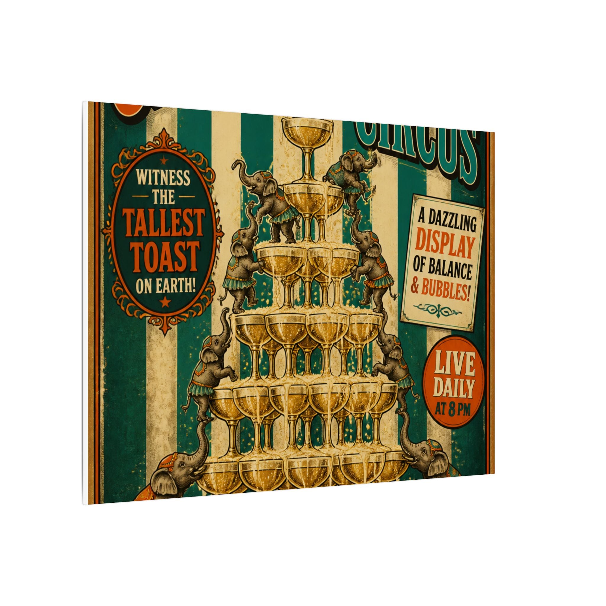 Champagne Tower Elephants Wall Art Canvas 16×20 Vintage Circus Kitchen Decor Maximalist Print