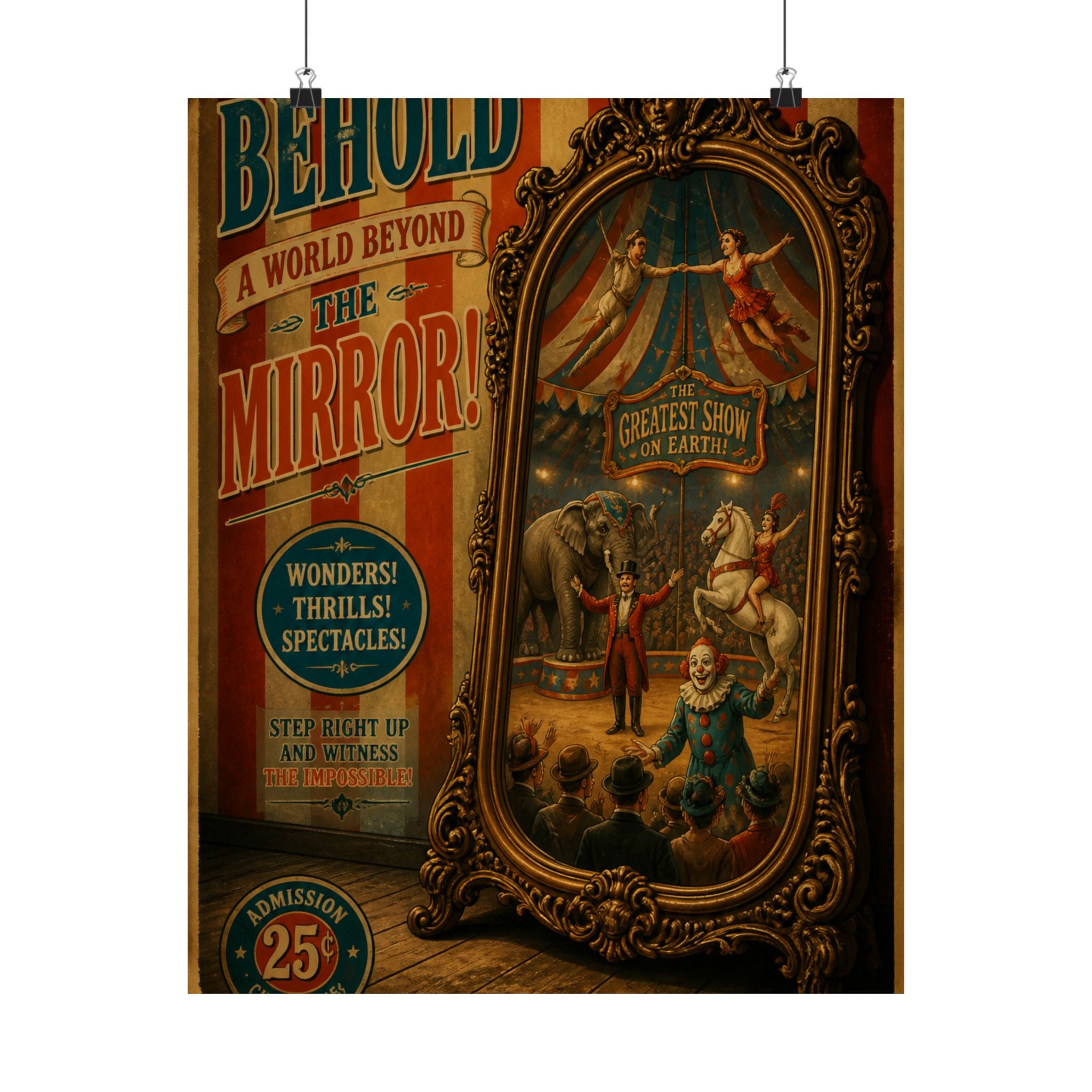 Vintage Mirror Circus Wall Art Poster 18×24 Vintage Circus Kitchen Decor Maximalist Print