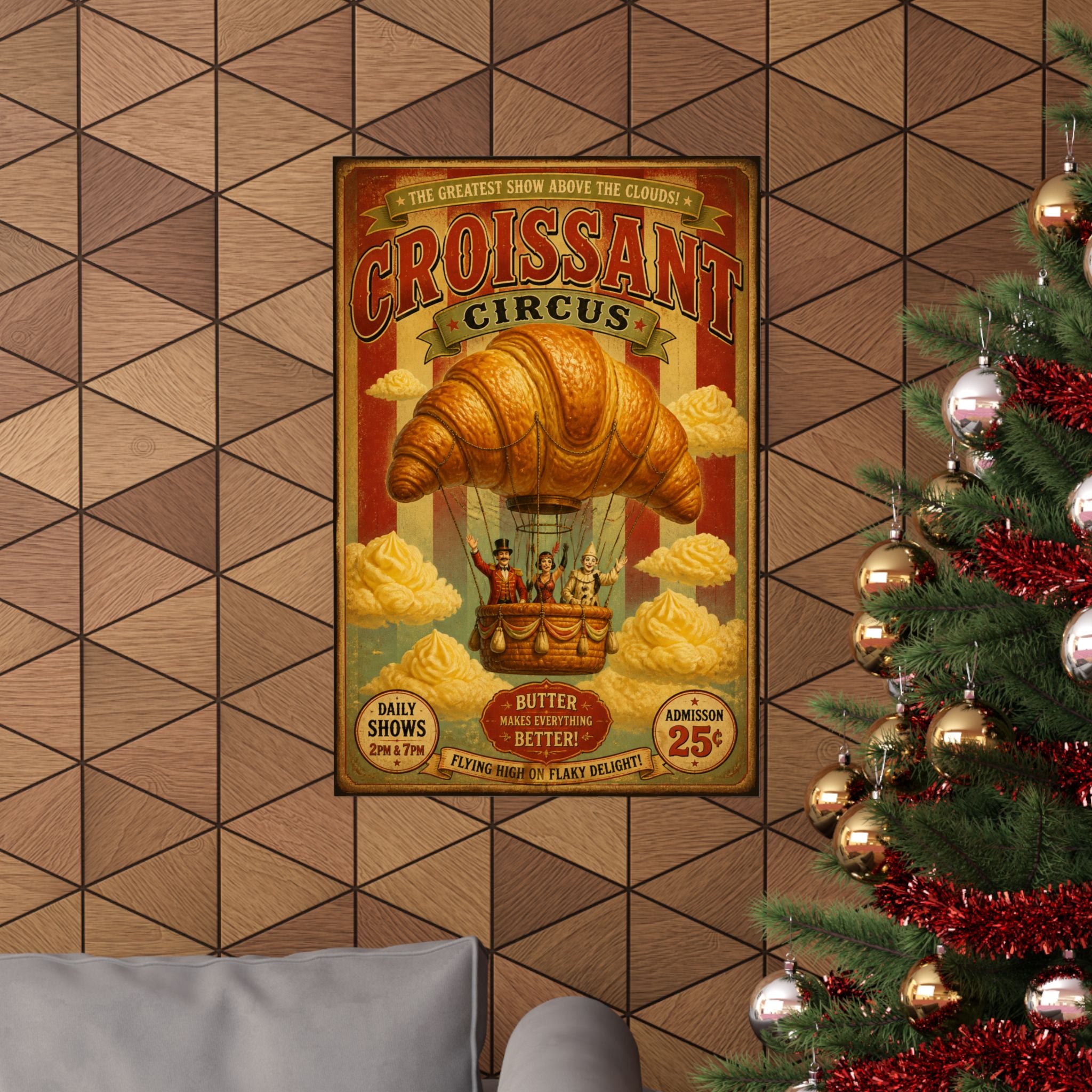 Croissant Hot Air Balloon Wall Art Poster 24×36 Vintage Circus Bedroom Decor Maximalist Print