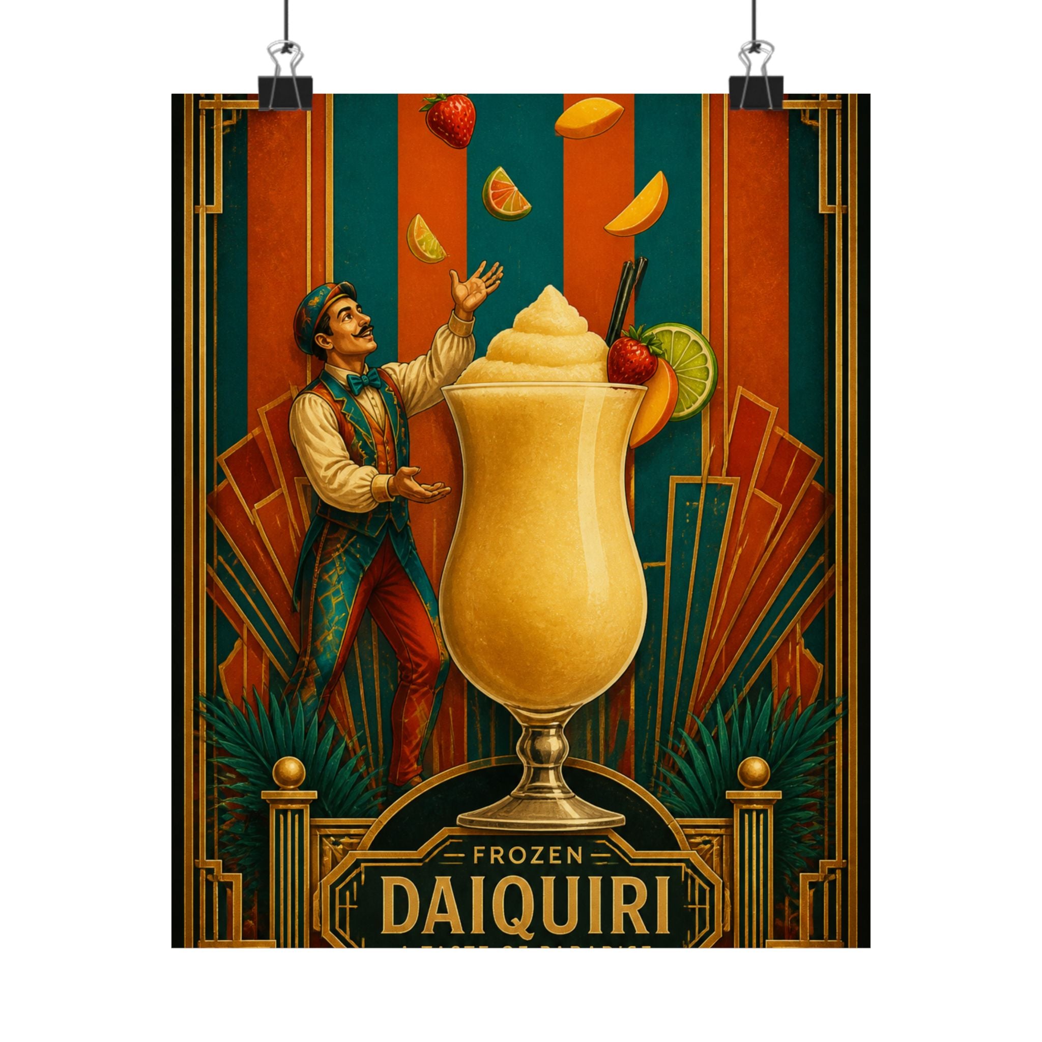 Daiquiri Fruit Juggler Wall Art Poster 24×36 Art Deco Bar Area Decor Maximalist Print