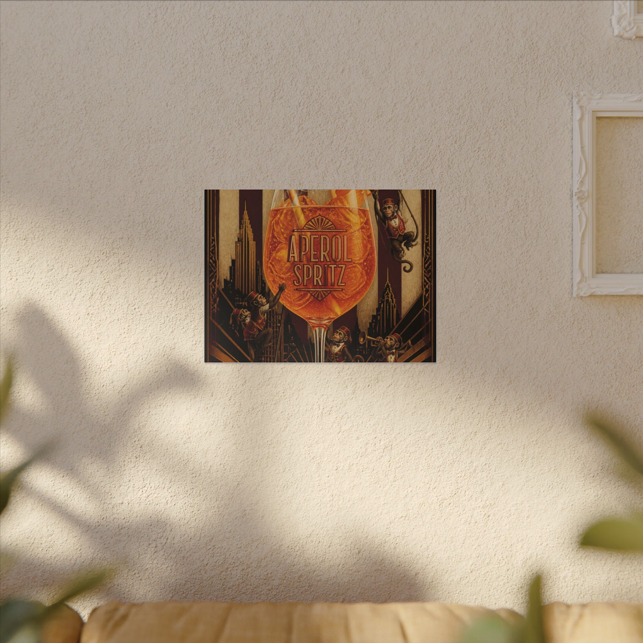 Aperol Spritz Monkeys Wall Art Canvas 24×36 Art Deco Bar Area Decor Maximalist Print