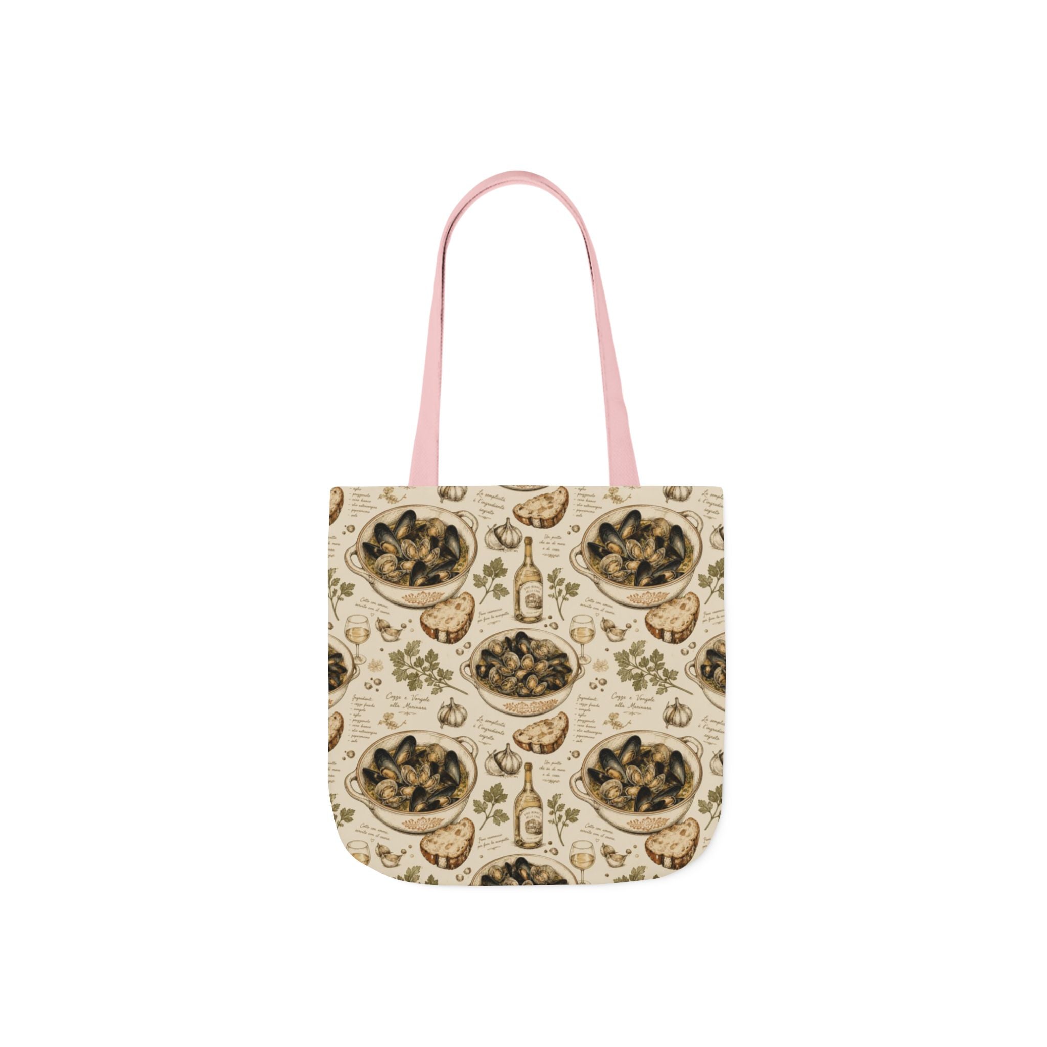 Mussels & Clams Canvas Tote Bag Mediterranean Kitchen Botanical Design Italian Cottagecore Gift