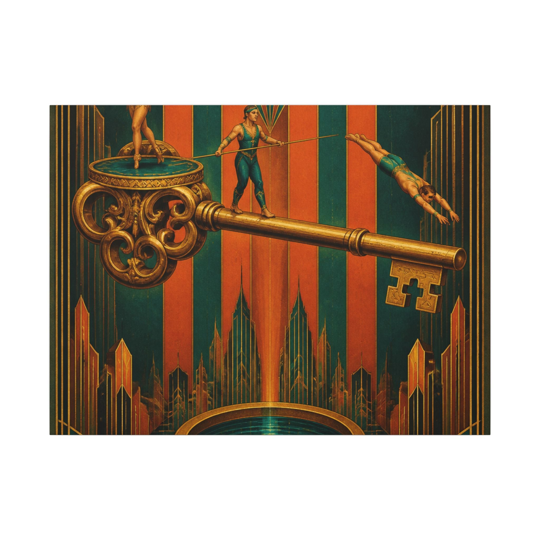 Giant Key Performance Wall Art Canvas 16×20 Art Deco Entryway Decor Maximalist Print