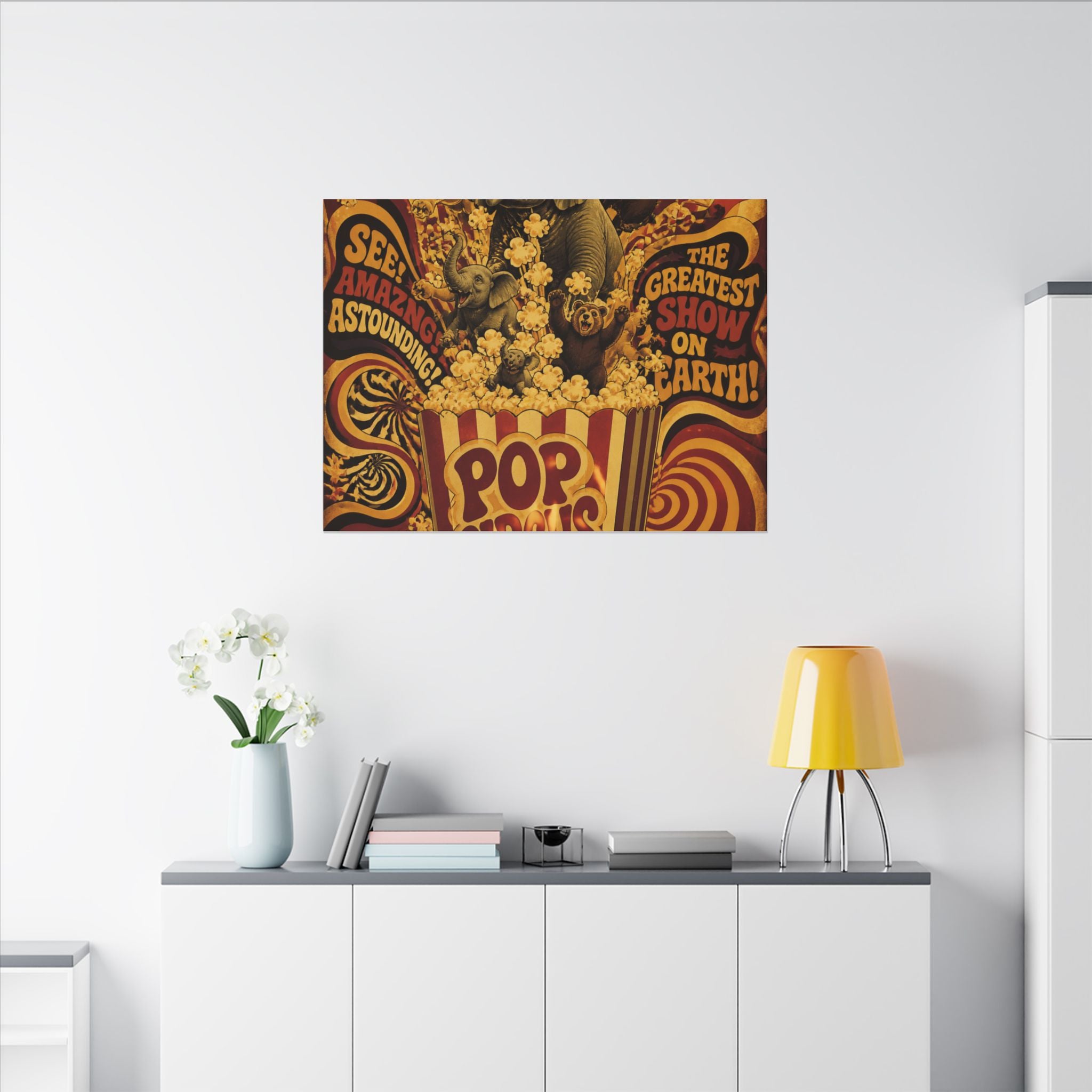 Popcorn Box Animals Wall Art Canvas 24×36 Psychedelic Dining Room Decor Maximalist Print