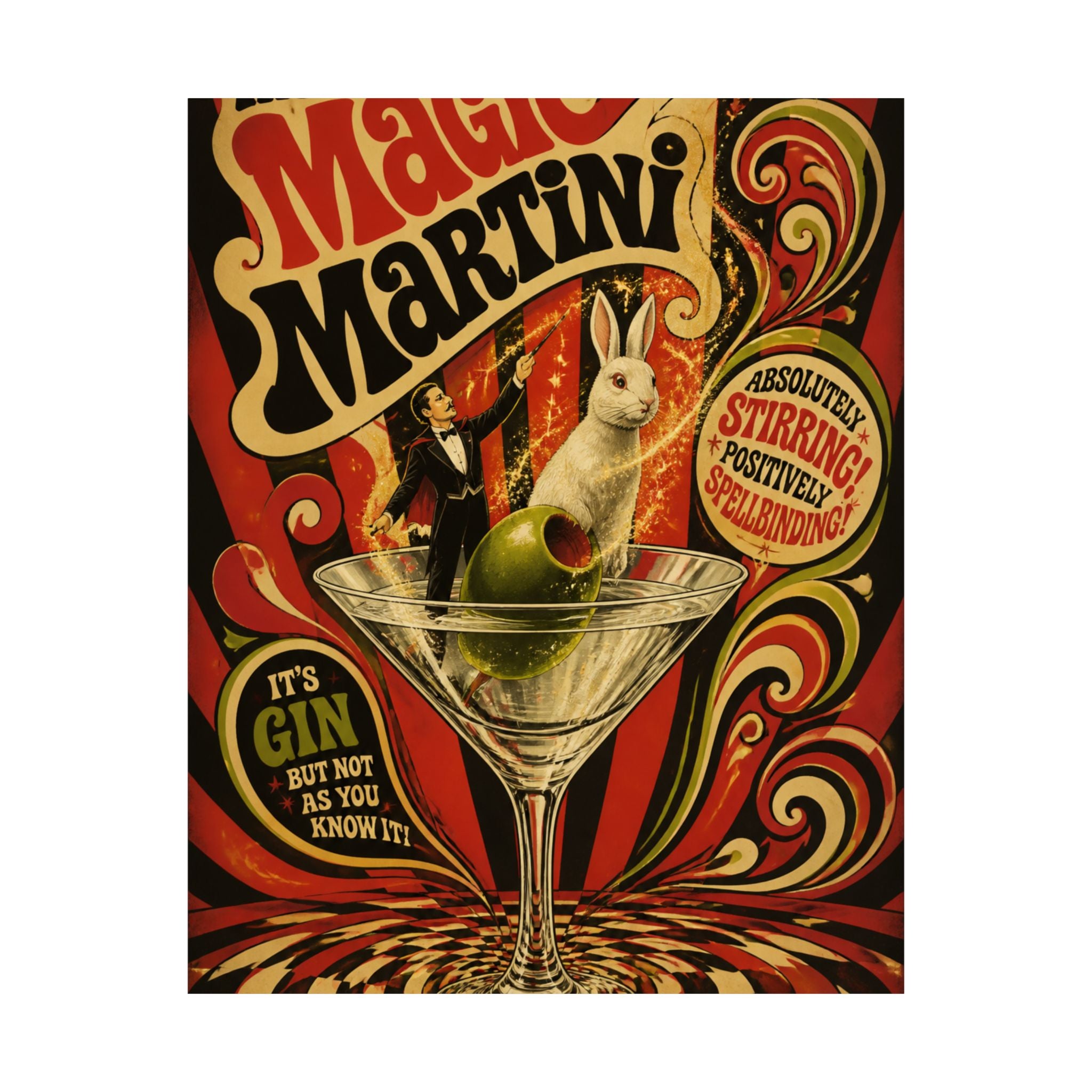 Martini Magician Wall Art Poster 18×24 Psychedelic Cafe Decor Maximalist Print