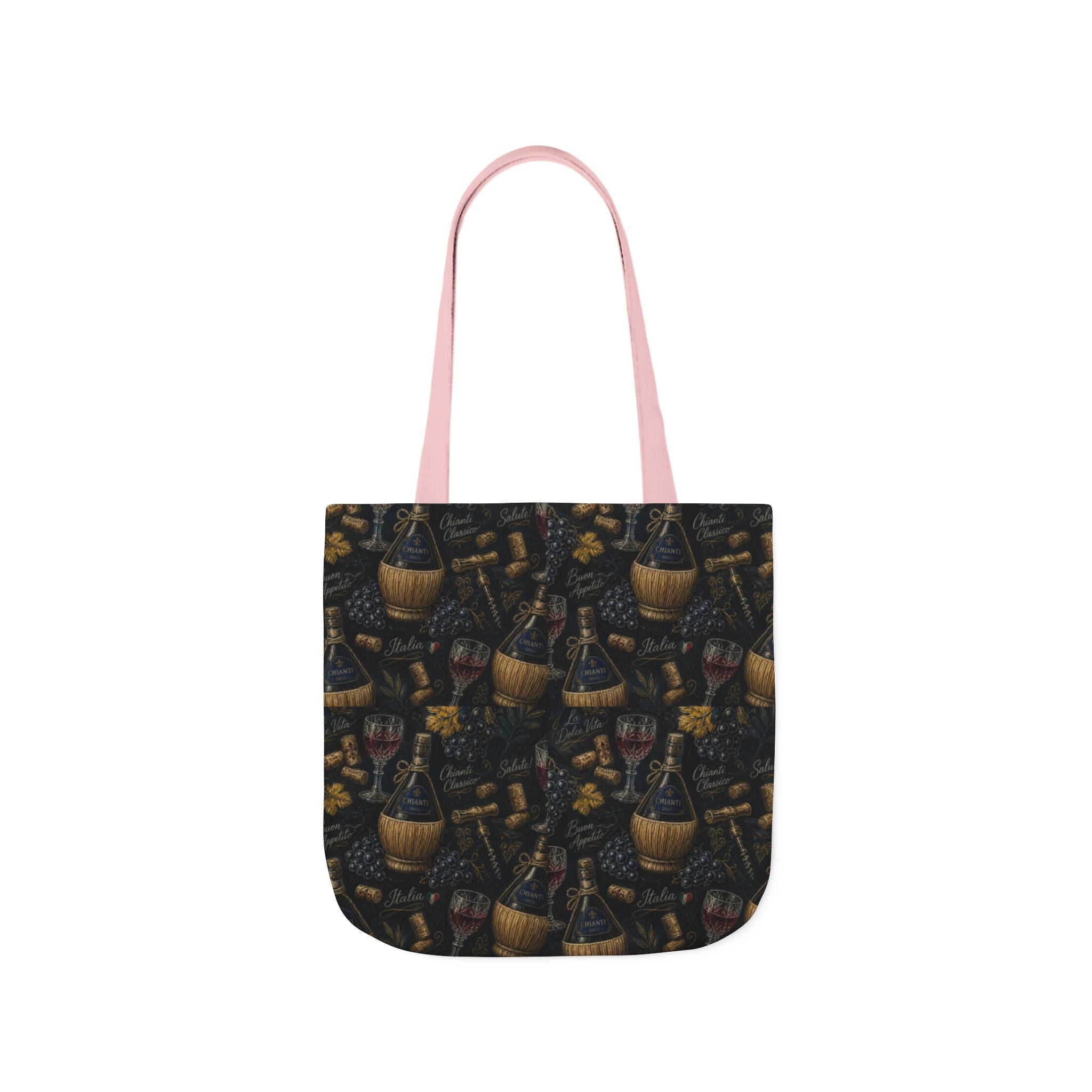 Wine Bottles & Glasses Canvas Tote Bag Mediterranean Kitchen Chalk Art Design Italian Cottagecore Gift